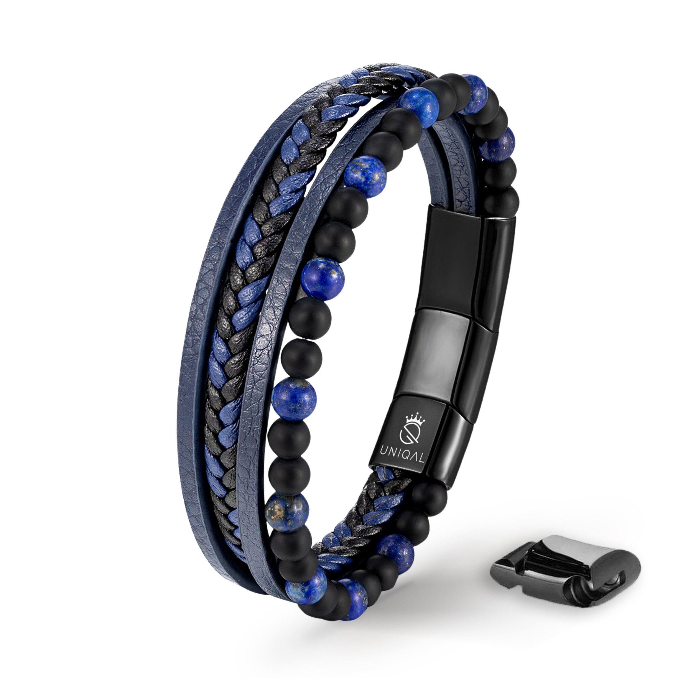 UNIQAL.de Lederarmband Lederarmband Herren "FANCY" Perlenarmband Naturstein Geflochten (Edelstahl, Echtleder, Casual Style, handgefertigt)