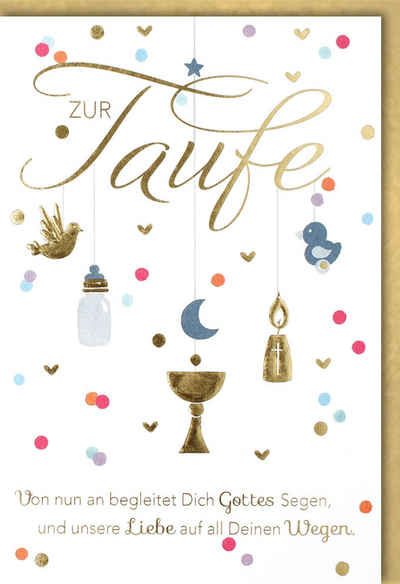 Verlag Dominique Grußkarten Taufe - Glückwunschkarte im Format 11,5 x 17 cm mit Umschlag - Anhänge