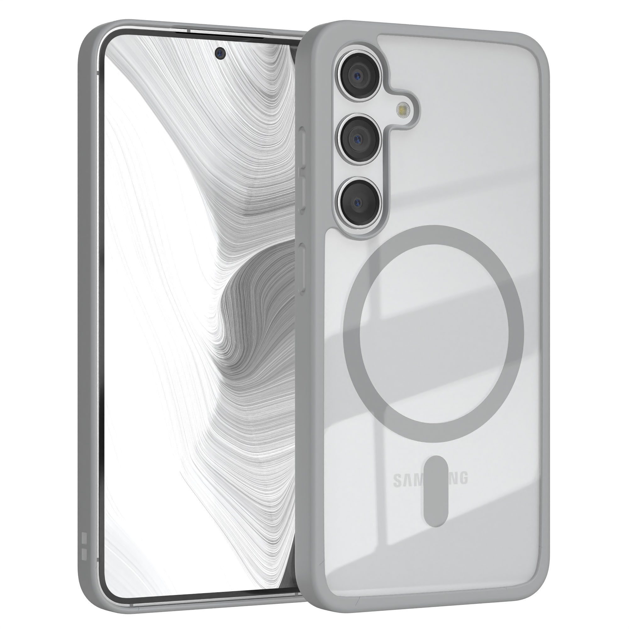 EAZY CASE Handyhülle Transparente Hülle mit MagSafe Samsung Galaxy S24 6,2 Zoll, Back Cover Slimcover mit Displayschutz, Magsafefunktion, Bumper-Hülle