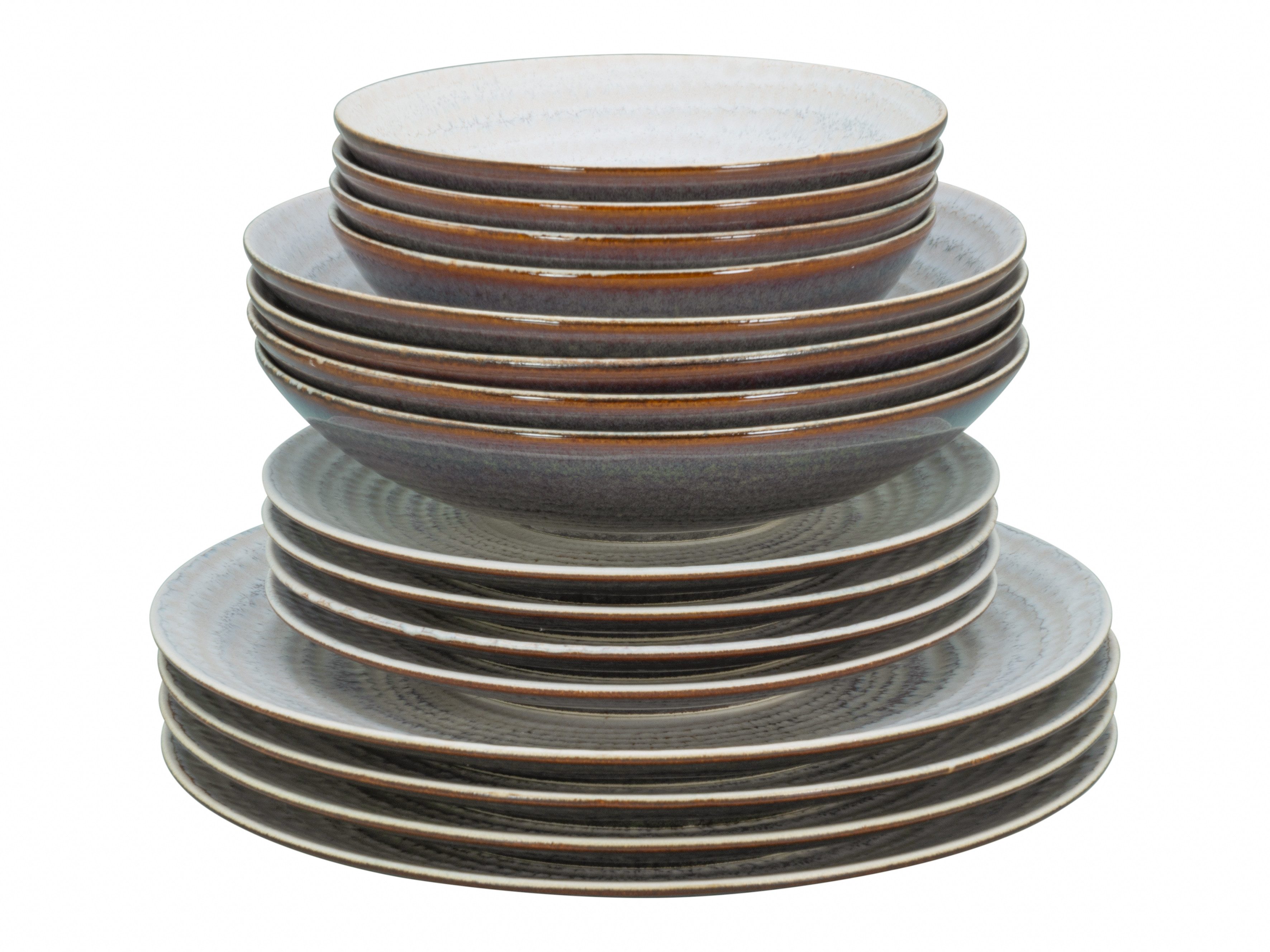CreaTable Teller-Set Neapel, Service 16-tlg. (16-tlg), 4 Personen, Steinzeug, Teller Set, Edles Tellerset, Vulkanoptik