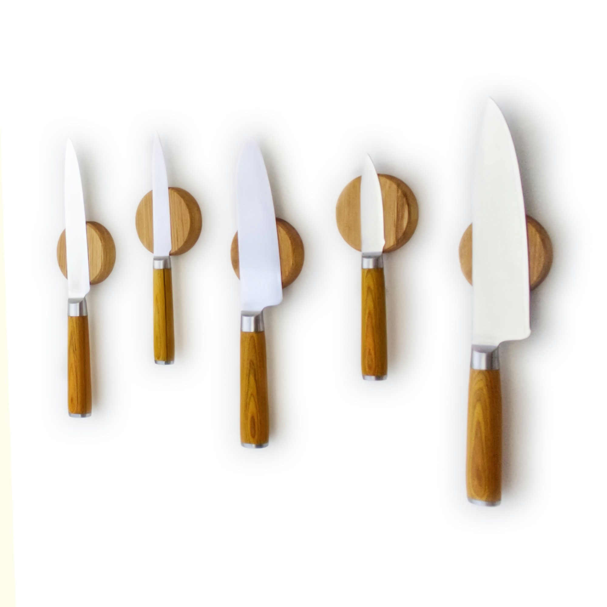 Kernholz Wand-Magnet Messerhalter aus massiven Eichenholz (5tlg), Hergestellt in Deutschland