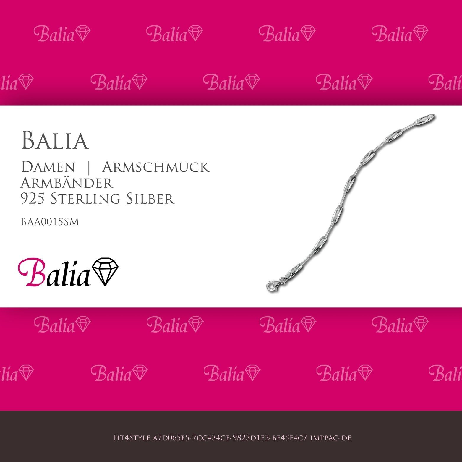 Armband Silber 19,3cm, mattiert Armband 925 Damen (Armband), Silberarmband ca. Silber Balia (Design) für Balia