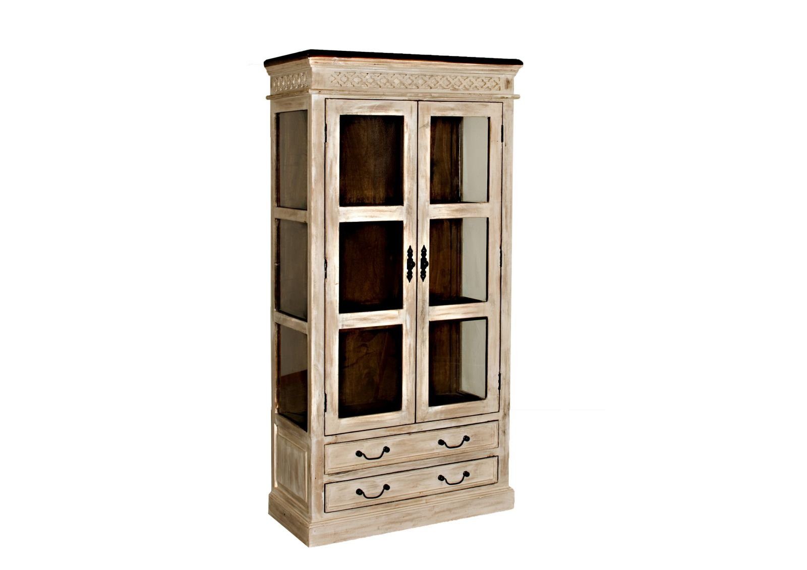 Massivmoebel24 Standvitrine (Vitrine Mango / Akazie 90x45x180 weiß gewachst CASTLE-ANTIK #71) Vitrine Mango / Akazie 90x45x180 weiß gewachst CASTLE-ANTIK #71