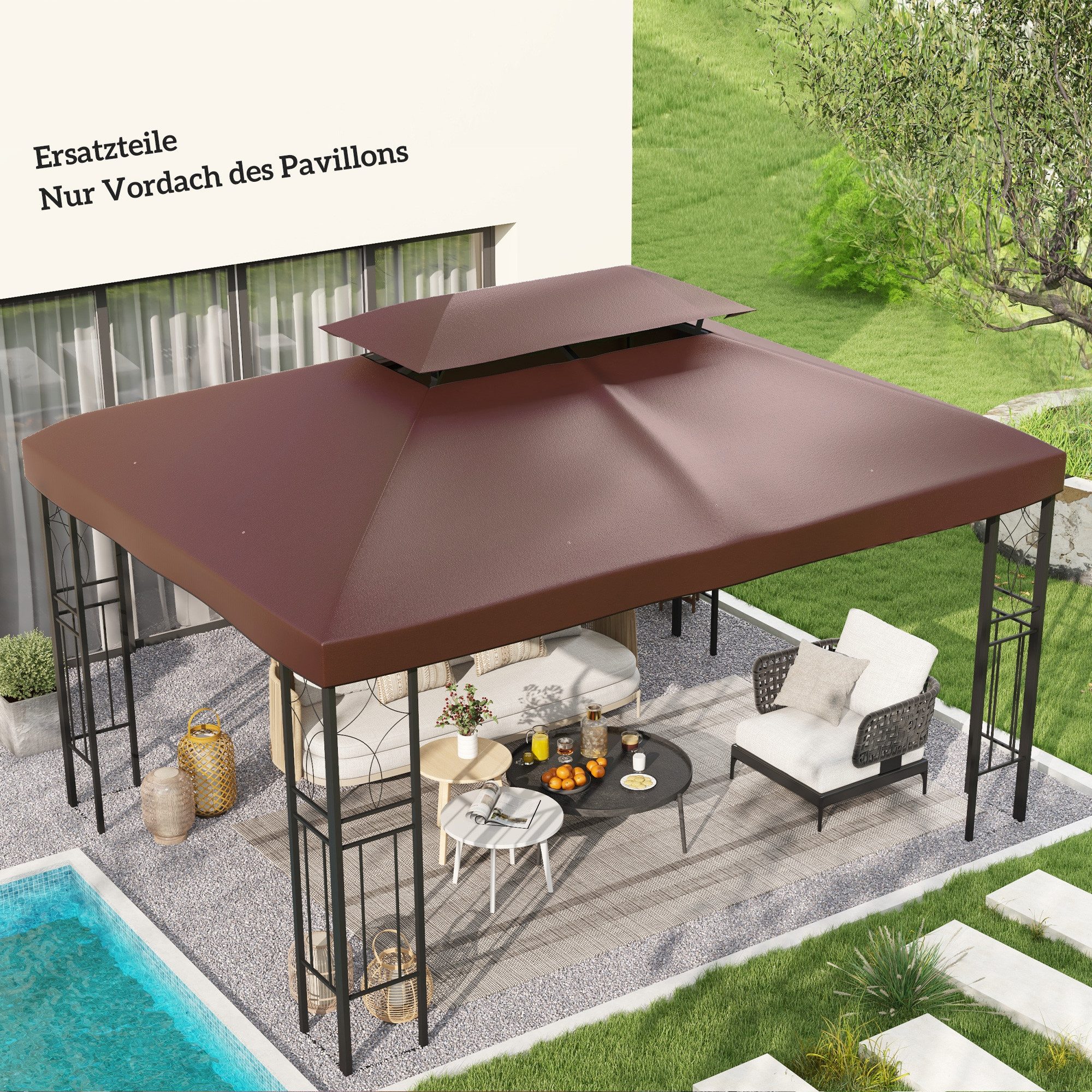 Outsunny Pavillon-Ersatzdach mit wasserdicht PVC Beschichtung, 370 g/m², 300.0 x 300.0 cm (Pavillondach, Ersatzbezug), aus Oxford-Stoff, Kaffee