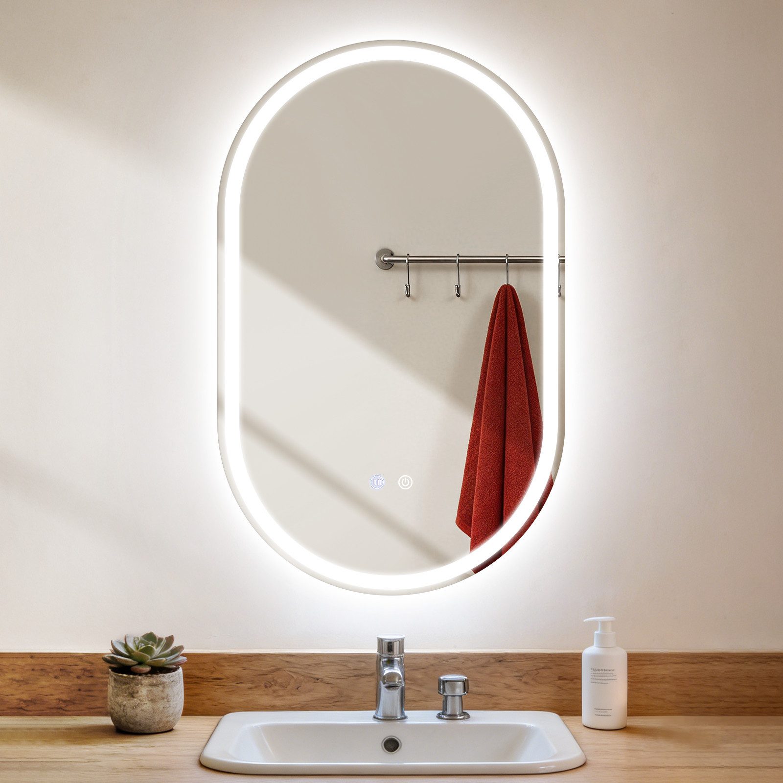 ZMH Badspiegel Spiegel Oval Badspiegel mit Beleuchtung - LED Badezimmerspiegel (1x Badspiegelleuchte), Wandspiegel Badezimmer mit Touch-Schalter Entfogger-Funktion Dimmbar