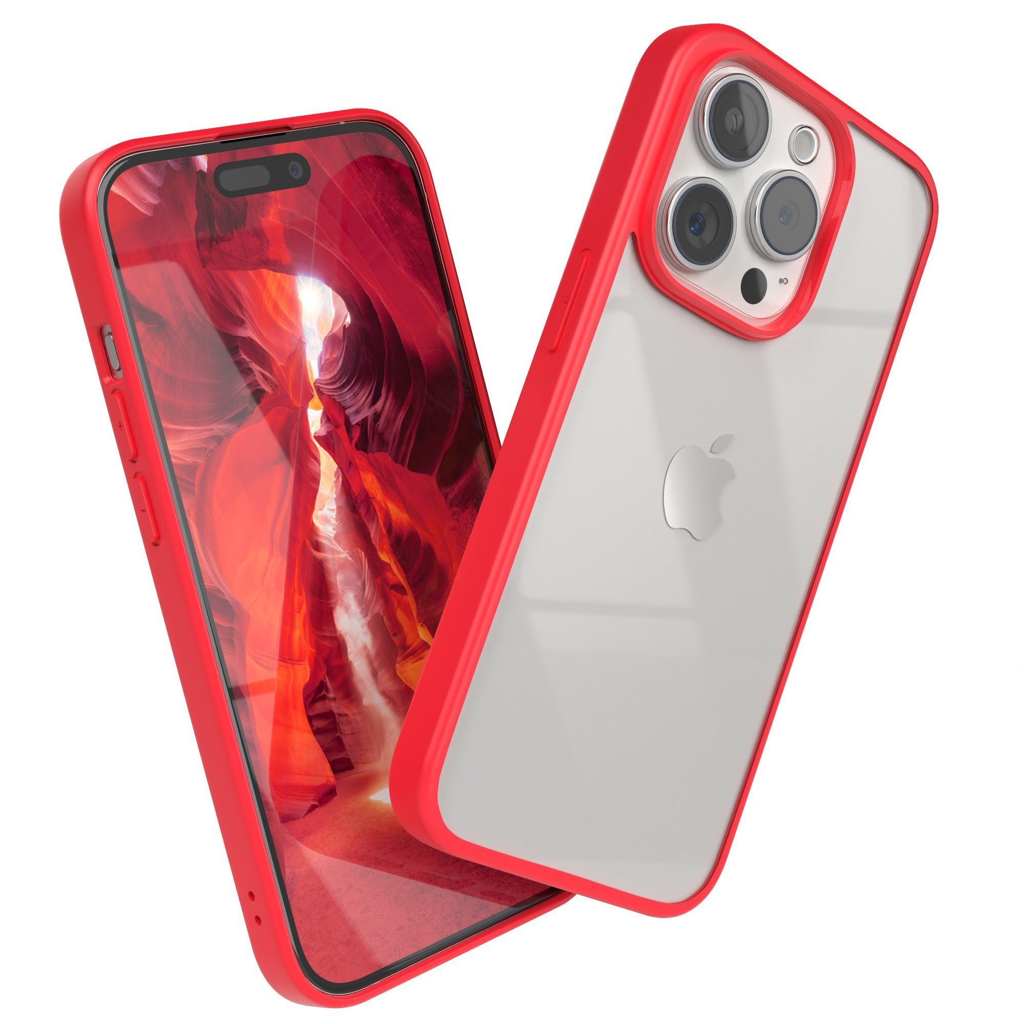 EAZY CASE Handyhülle Bumper Case für Apple iPhone 15 Pro 6,1 Zoll, Hülle Transparent Backcover kratzfest Slim Cover Durchsichtig Rot