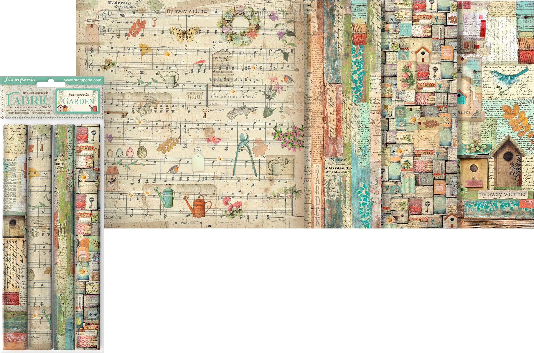 Stamperia Stoff Stoffpaket Garden, 4er-Set, á 30x30cm