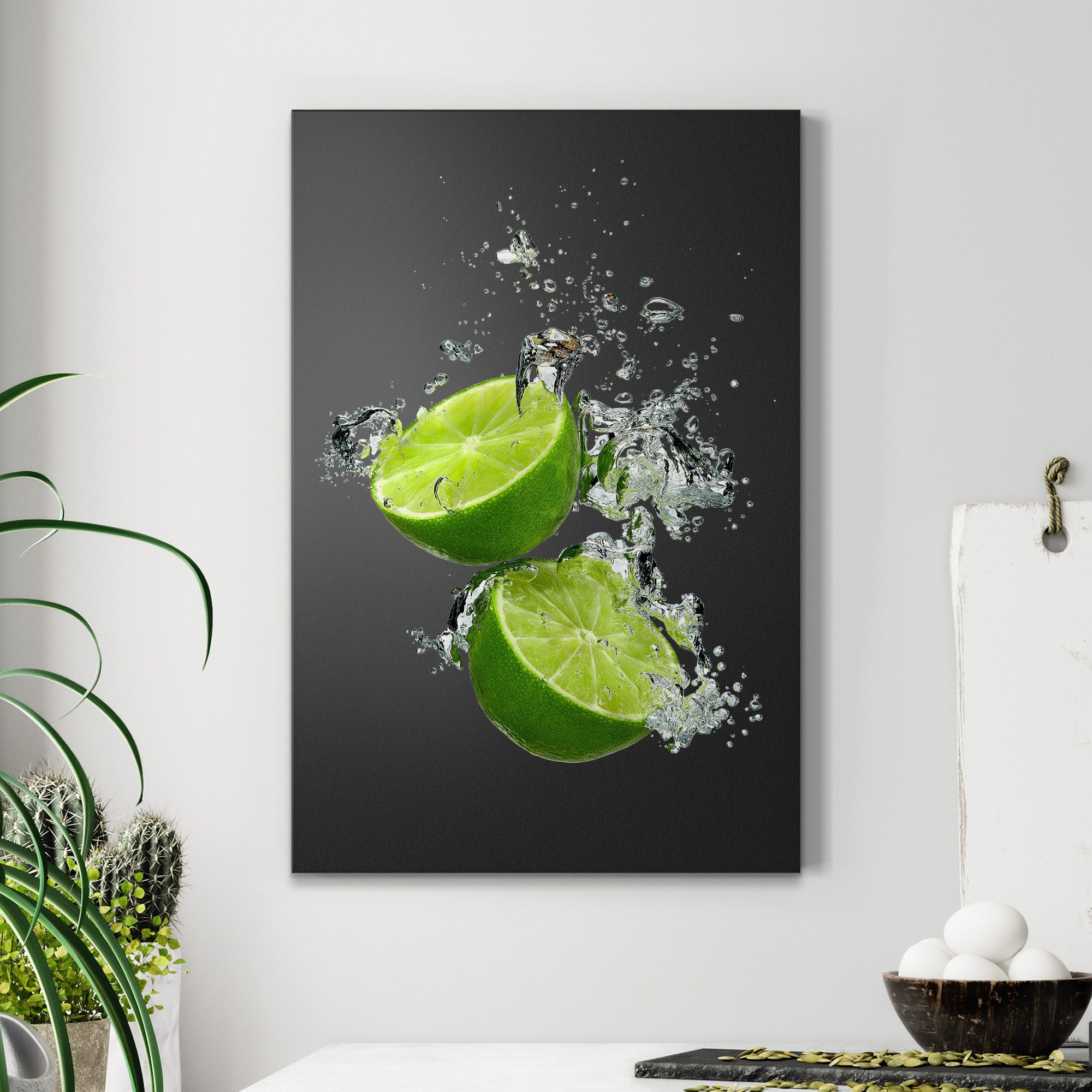 DEQORI Wandtafel 'Limettenhälften im Wasser', (1-tlg), Metall Kreidetafel bedruckt Schreibtafel modern Schiefertafel Tafel