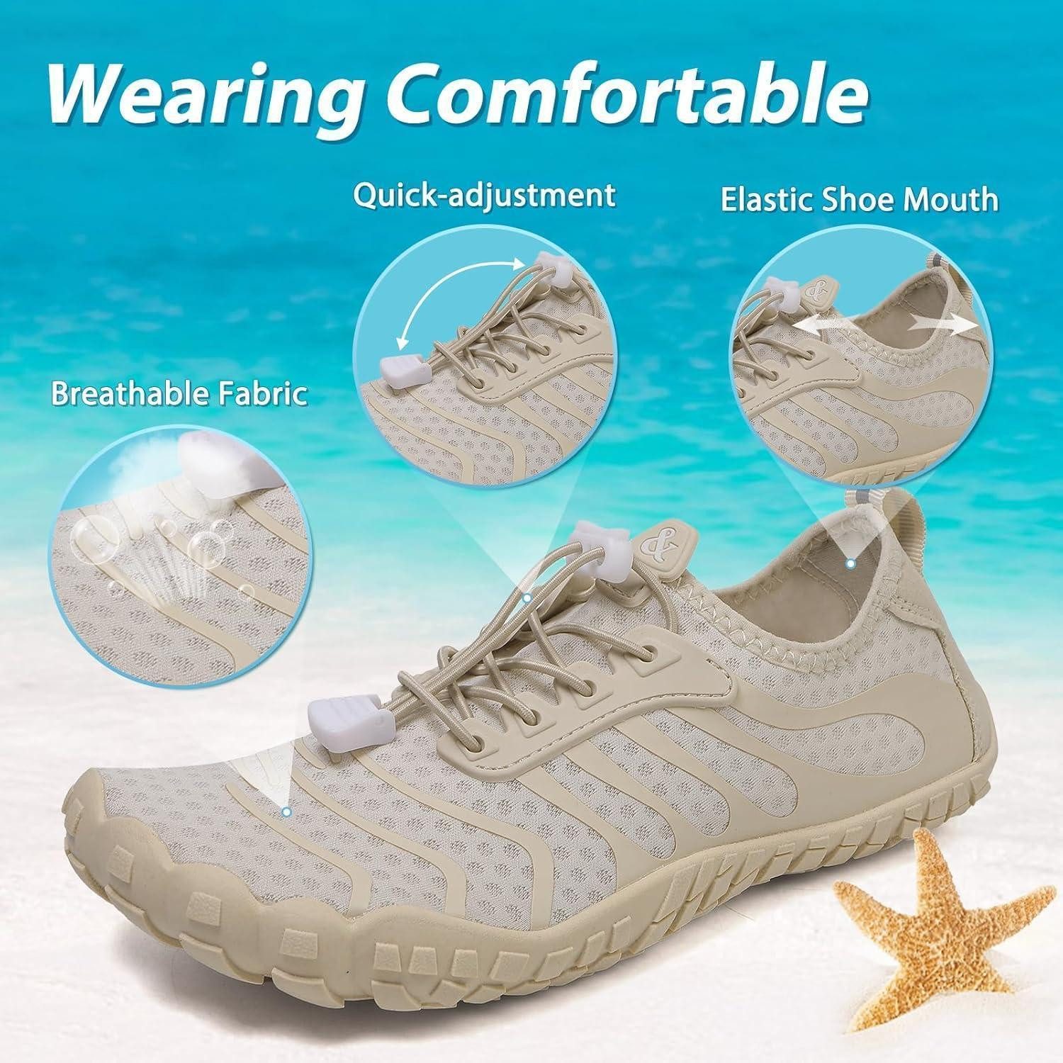 LuxusKollektion Wasserschuhe Badeschuhe Strandschuhe Drainagelöcher Unisex 42 EU Beige Wasserschuh