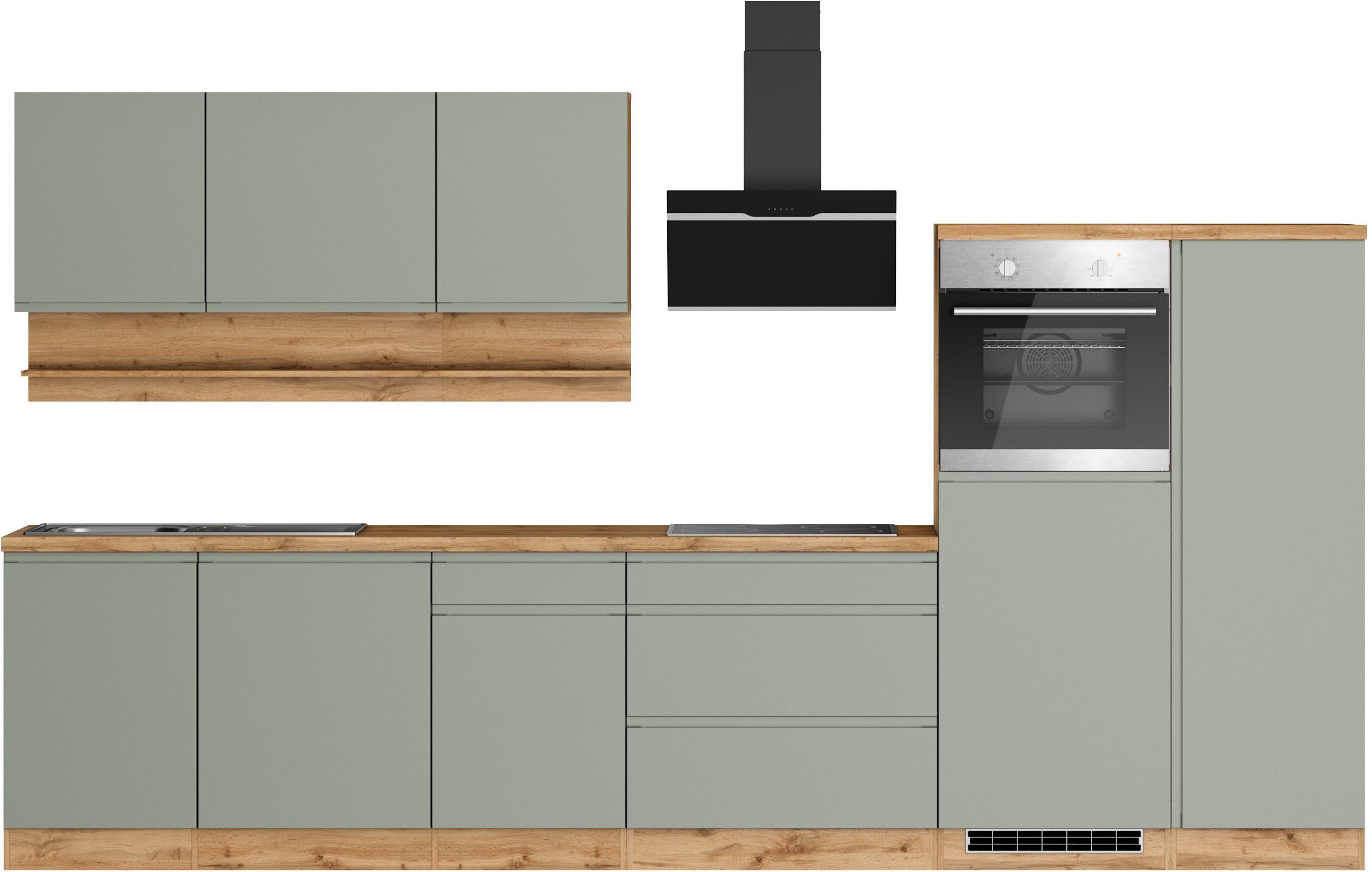 KOCHSTATION Küchenzeile KS-Virginia,neu in verbesserter Ausführung, Breite 350 cm,Soft-Close, mit Glaskeramik-oder Induktionskochfeld