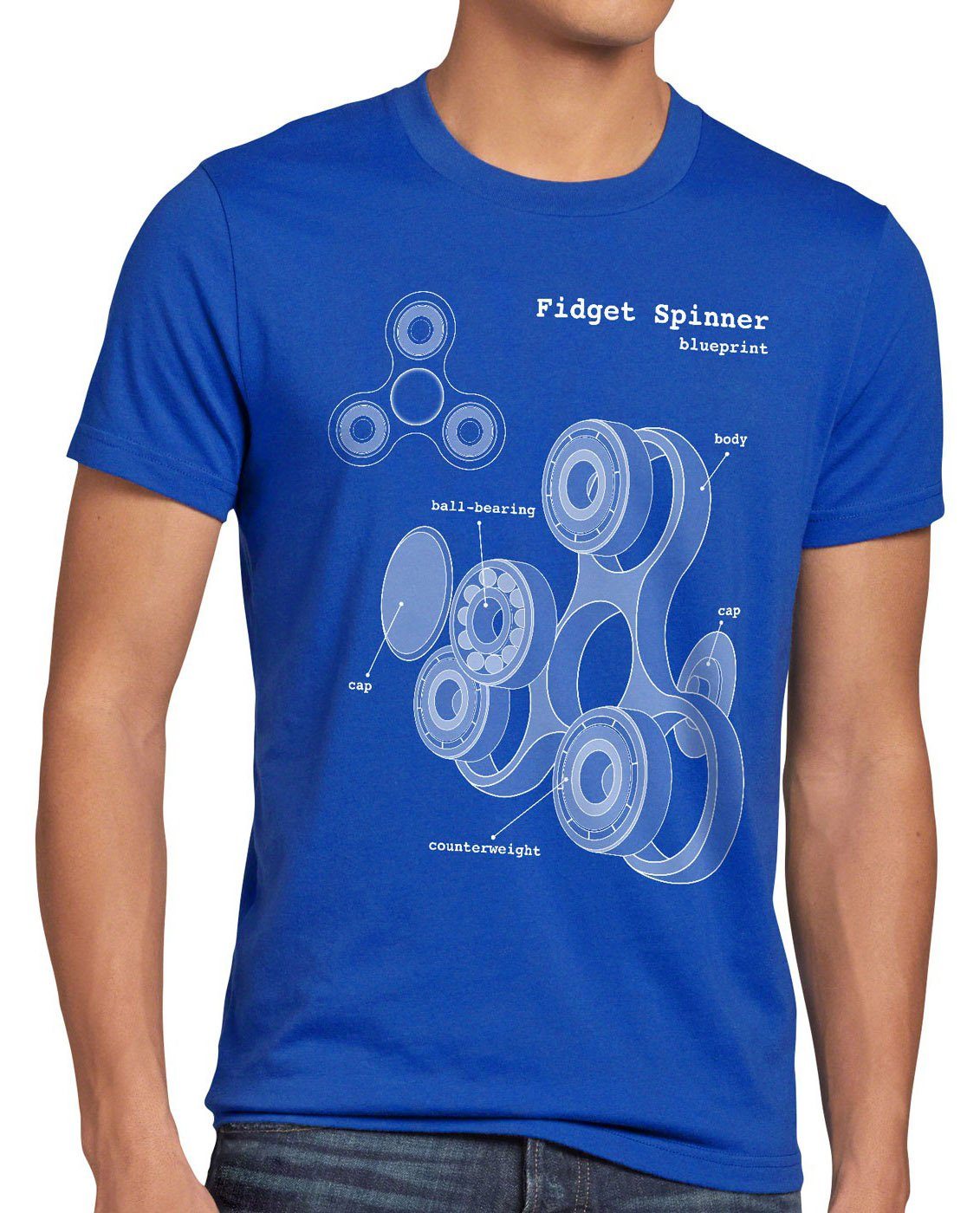 Herren T-Shirt style3 Hand Blaupause Spielzeug Print-Shirt Spinner Finger Toy Handspinner Fidget