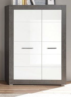 Furn.Design Highboard Briard (Schrank in weiß Hochglanz und grau, 100 x 142 cm), mit viel Stauraum