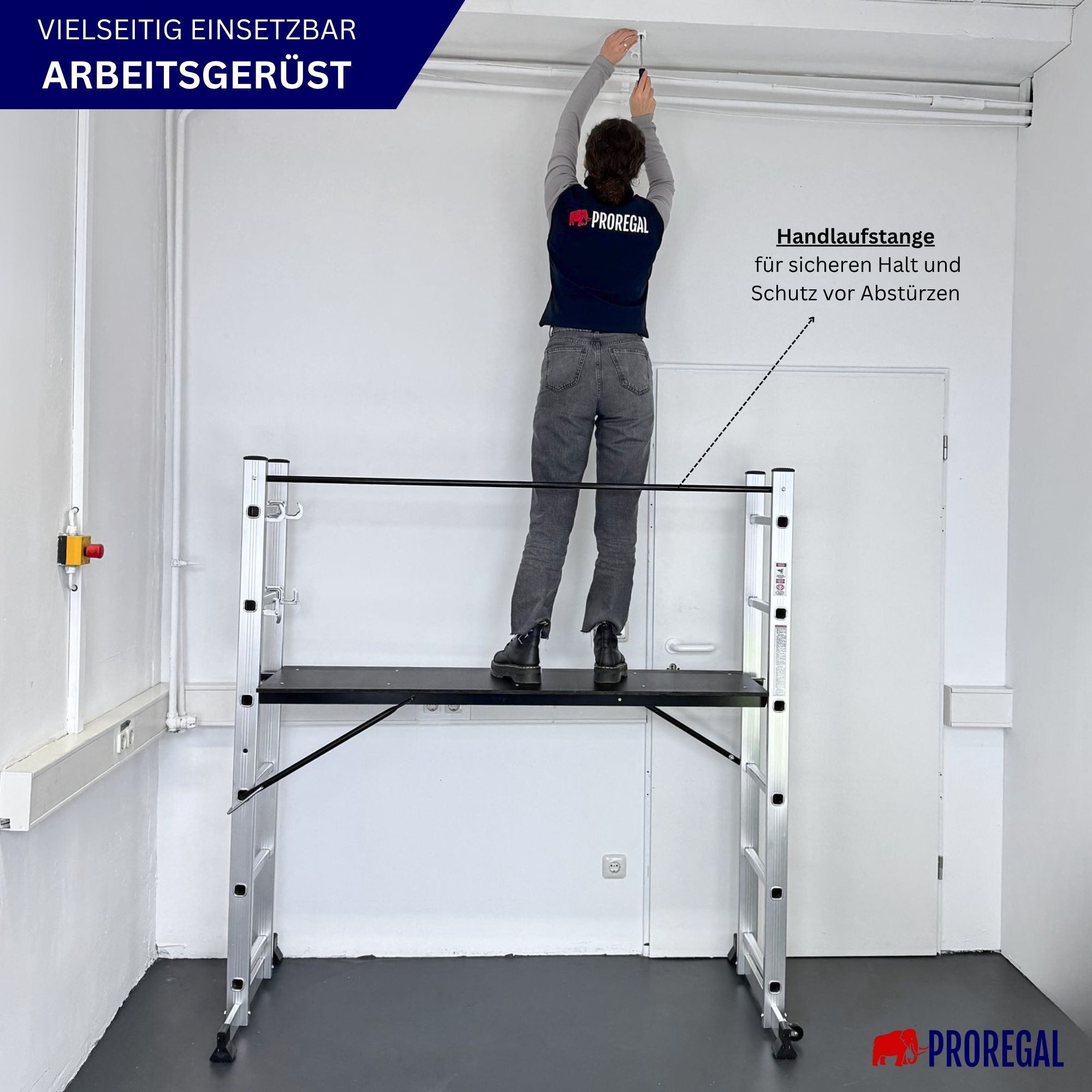 PROREGAL® MULTISTEP 3-in-1 Aluminum Ladder/Step Ladder, 2x6 Rungs, Load Capacity 150kg