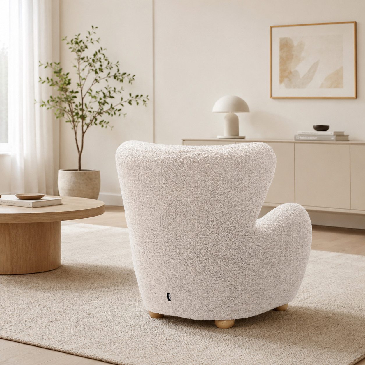 Goldstoff Sessel HUGSY Relaxsessel Boucle mit hoher Rückenlehne – Skandi & Boho Stil (Einzelsessel, Loungesessel), mit Relaxfunktion – Bild 4 von 5
