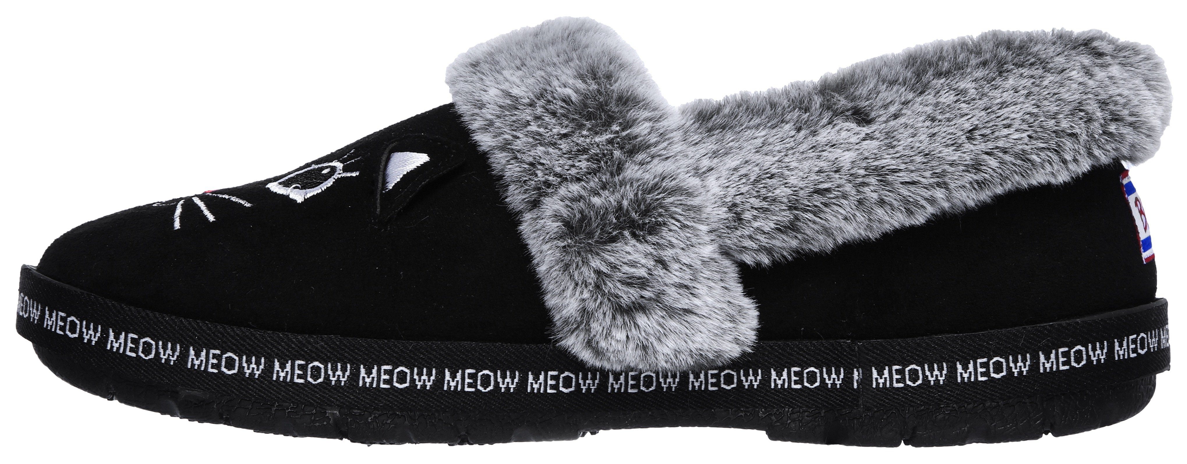 Skechers TOO COZY MEOW PAJAMAS Pantoffel Hausschuh mit gesticktem Katzengesicht