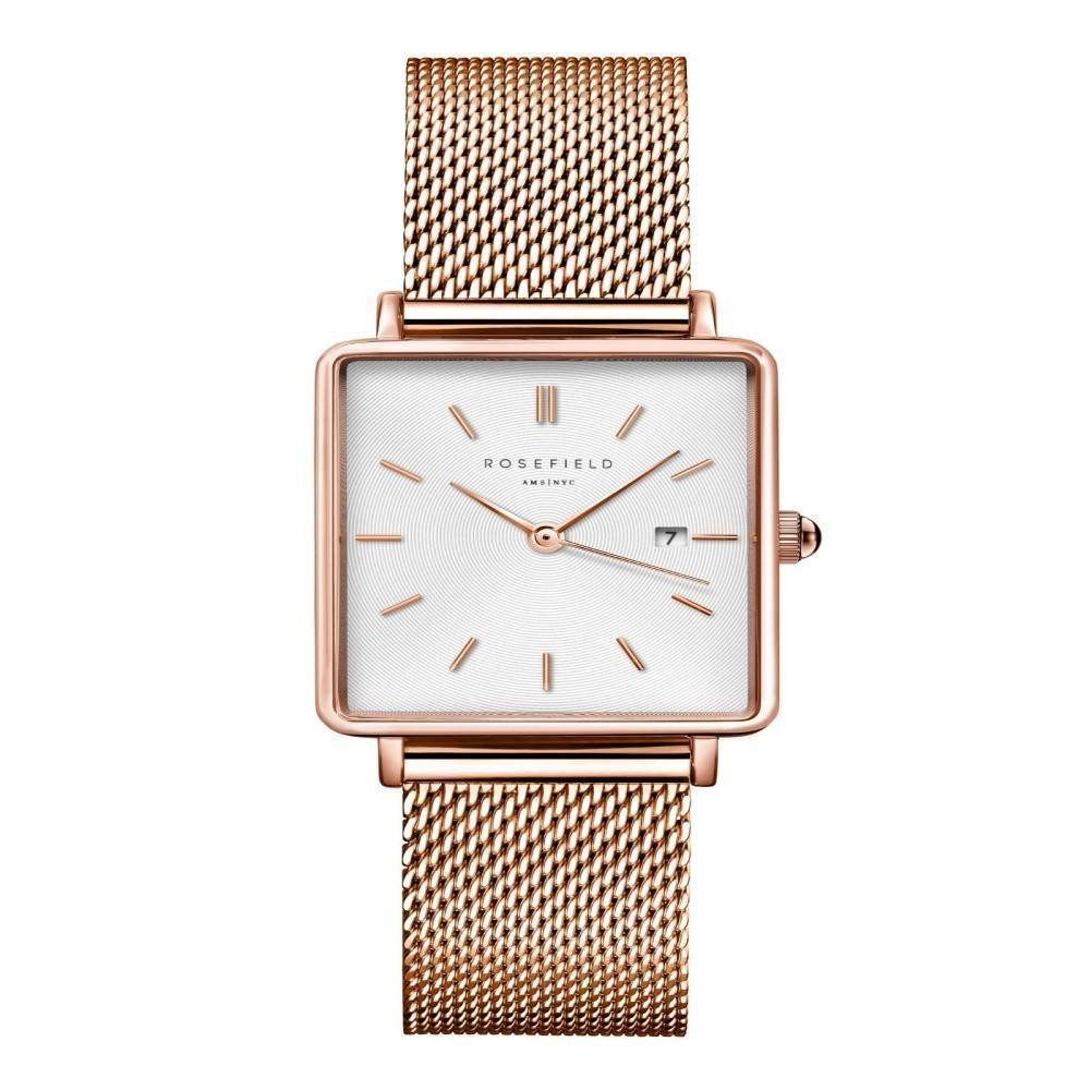 Quarzuhr ROSEFIELD Damenuhr Boxy Mesh Rosegold eckig QWSR-Q01