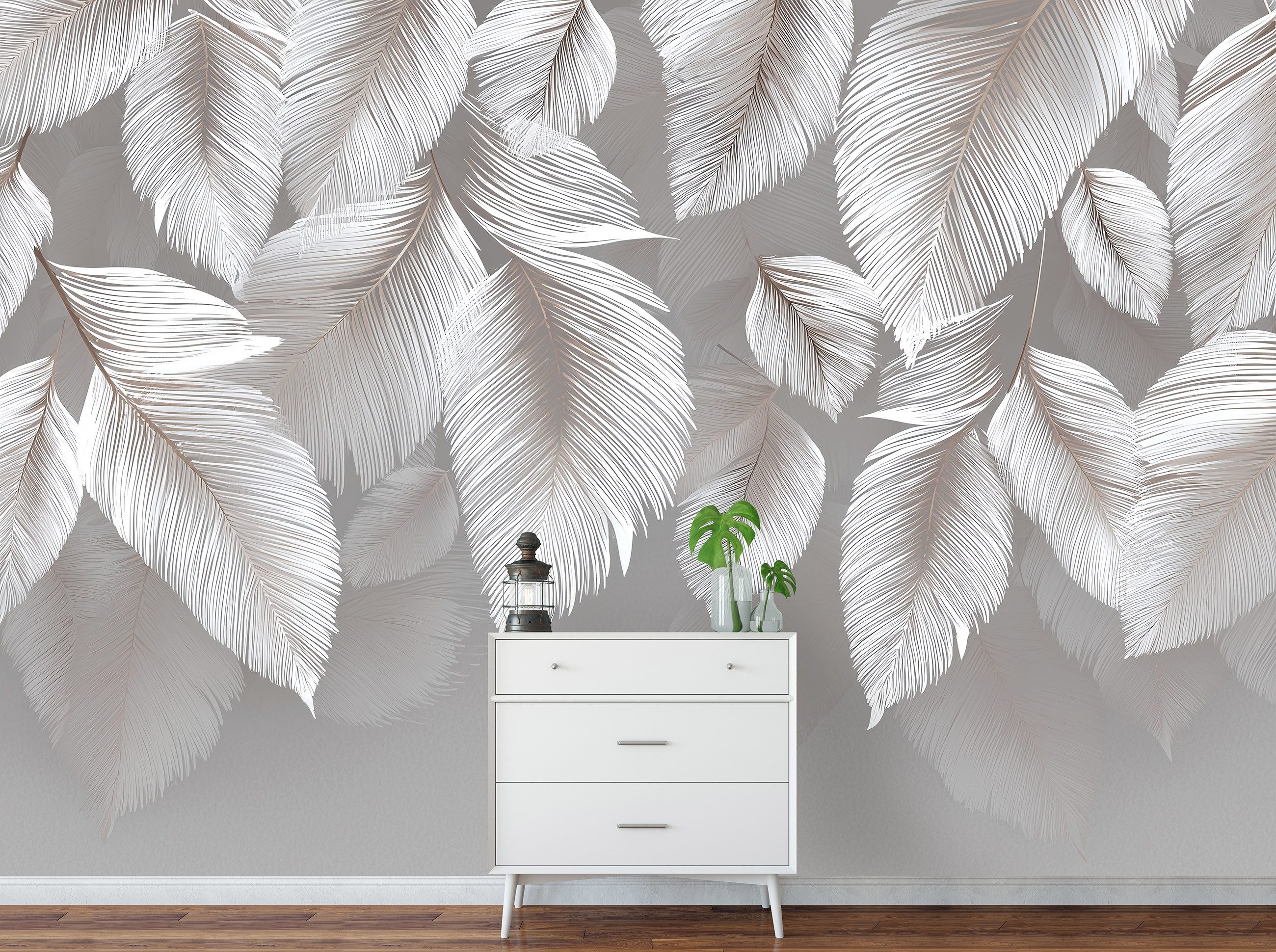 Wallarena Fototapete Blätter Weiß Federn Vlies Tapete Wohnzimmer Schlafzimm günstig online kaufen