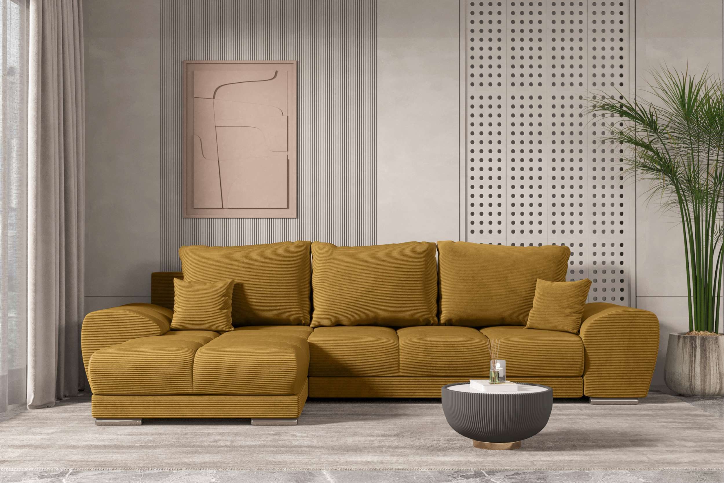 99rooms Ecksofa Antalya, Sofa L-Form, Eckcouch, mit abnehmbaren Kissen,Rundumbezug aus gepolstertem Cordstoff POSO
