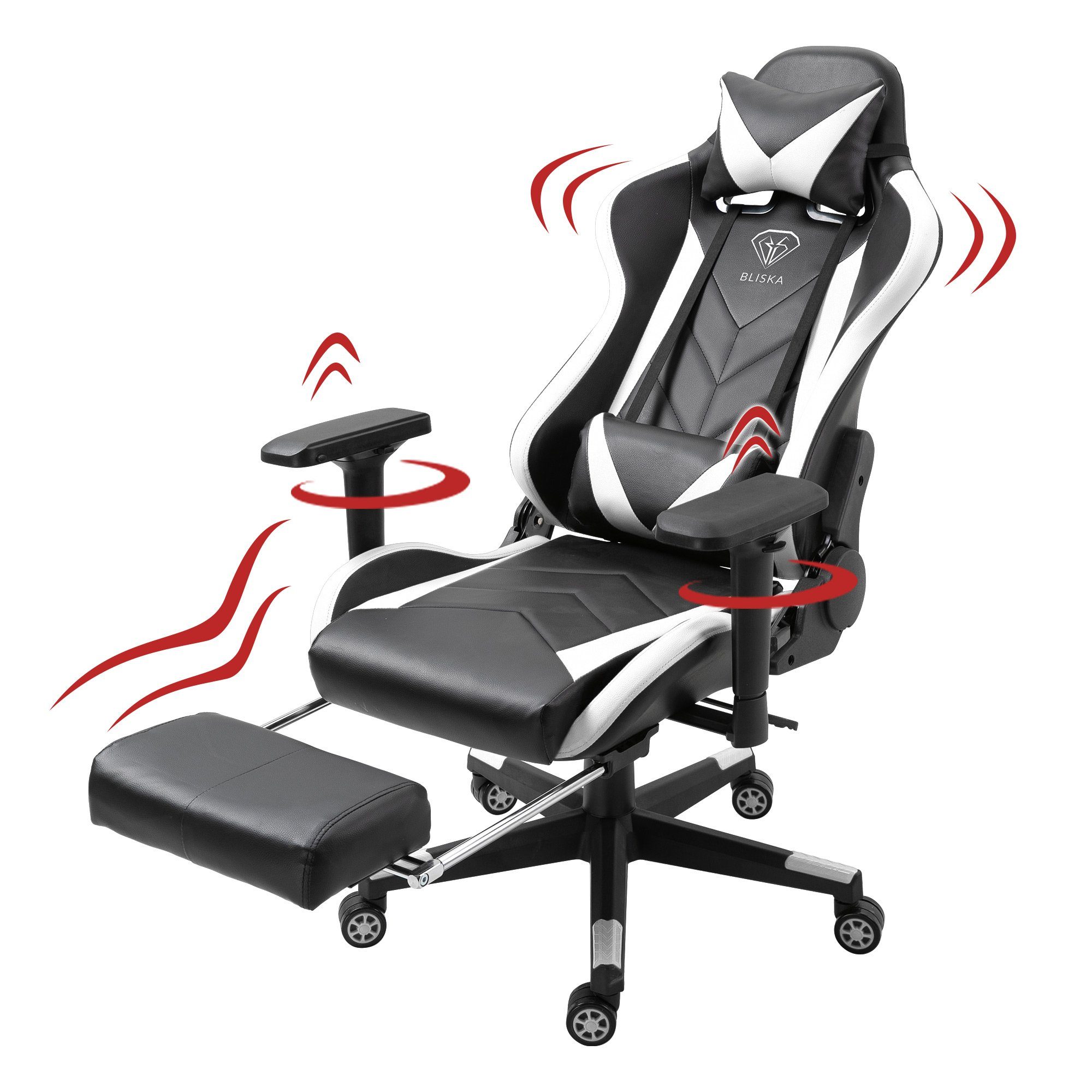 TRISENS mit Stück), 4D-Armlehnen und Fußstütze Leo Chefsessel Gaming (1 Stuhl in gaming Schwarz/Weiß chair Lederoptik