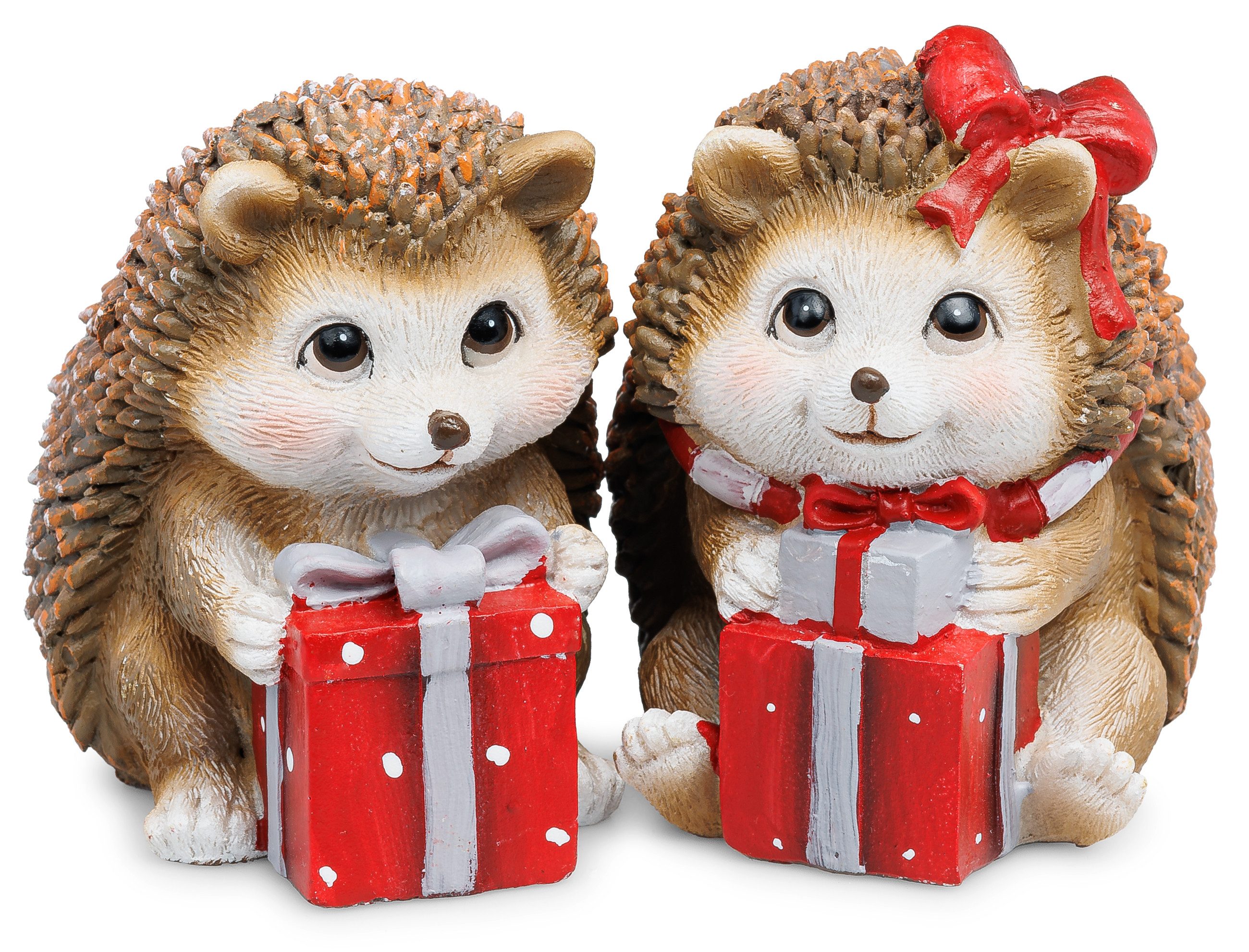 SIKORA Weihnachtsfigur 2er Set Deko Figur Igel mit Geschenken Dekoration Weihnachten - DK35, Ideal für zuhause und den Garten