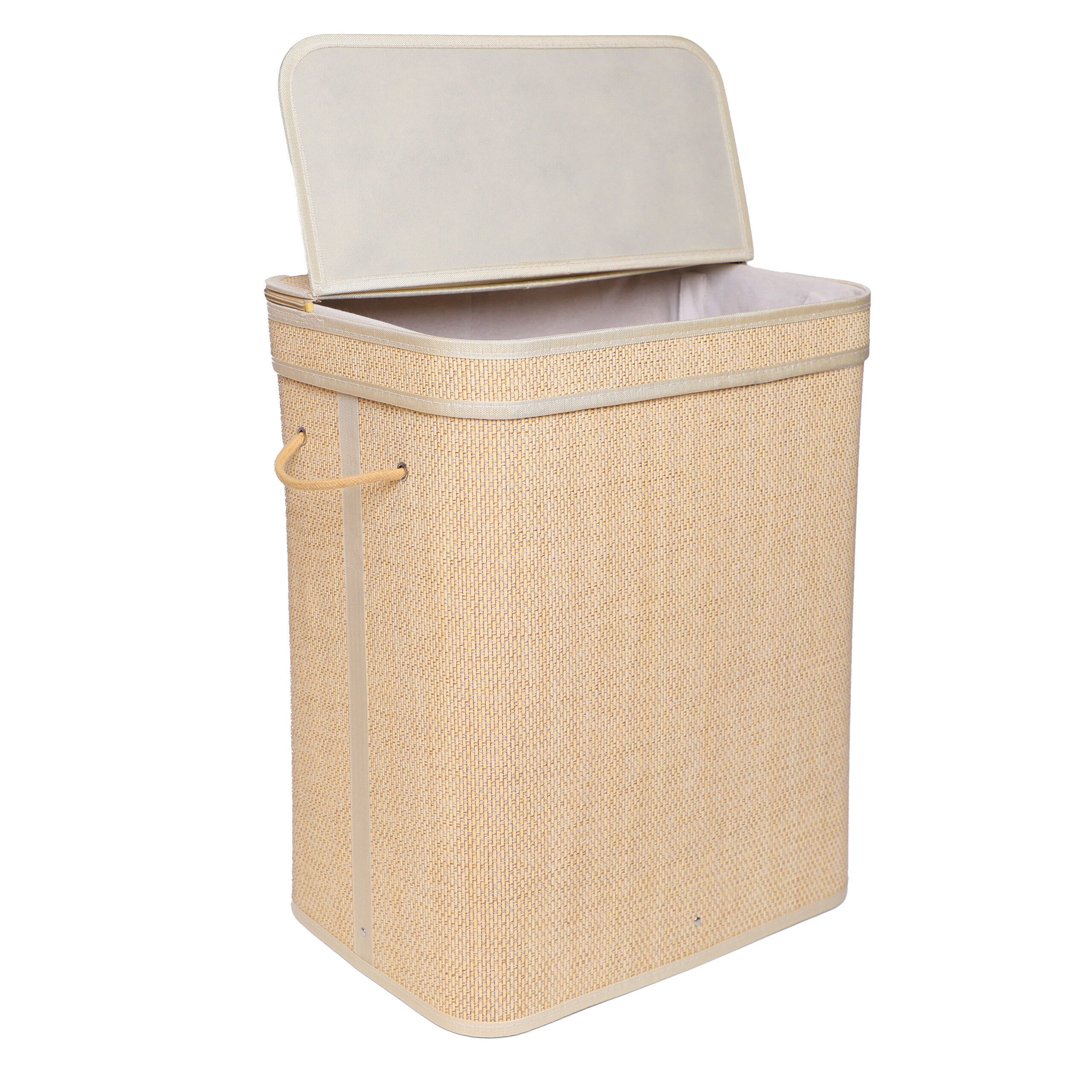 relaxdays Wäschekorb Bambus Wäschekorb mit Deckel (1 St), natur, 90 L
