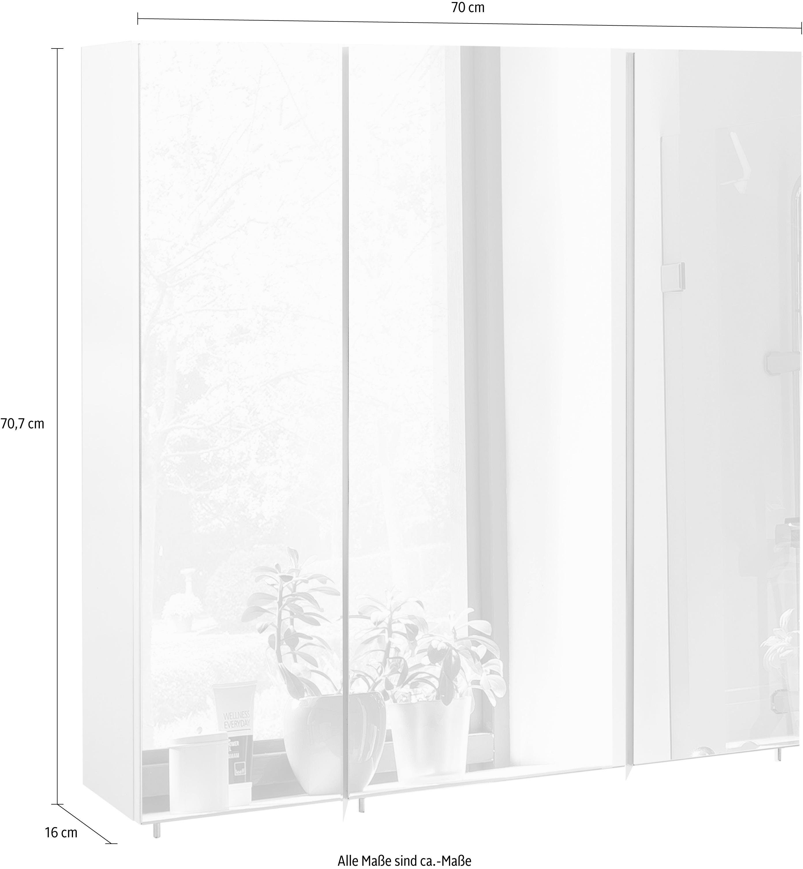 3-türig, Basic Glaseinlegeböden, Breite cm, Schildmeyer Made 70 Spiegelschrank Germany in