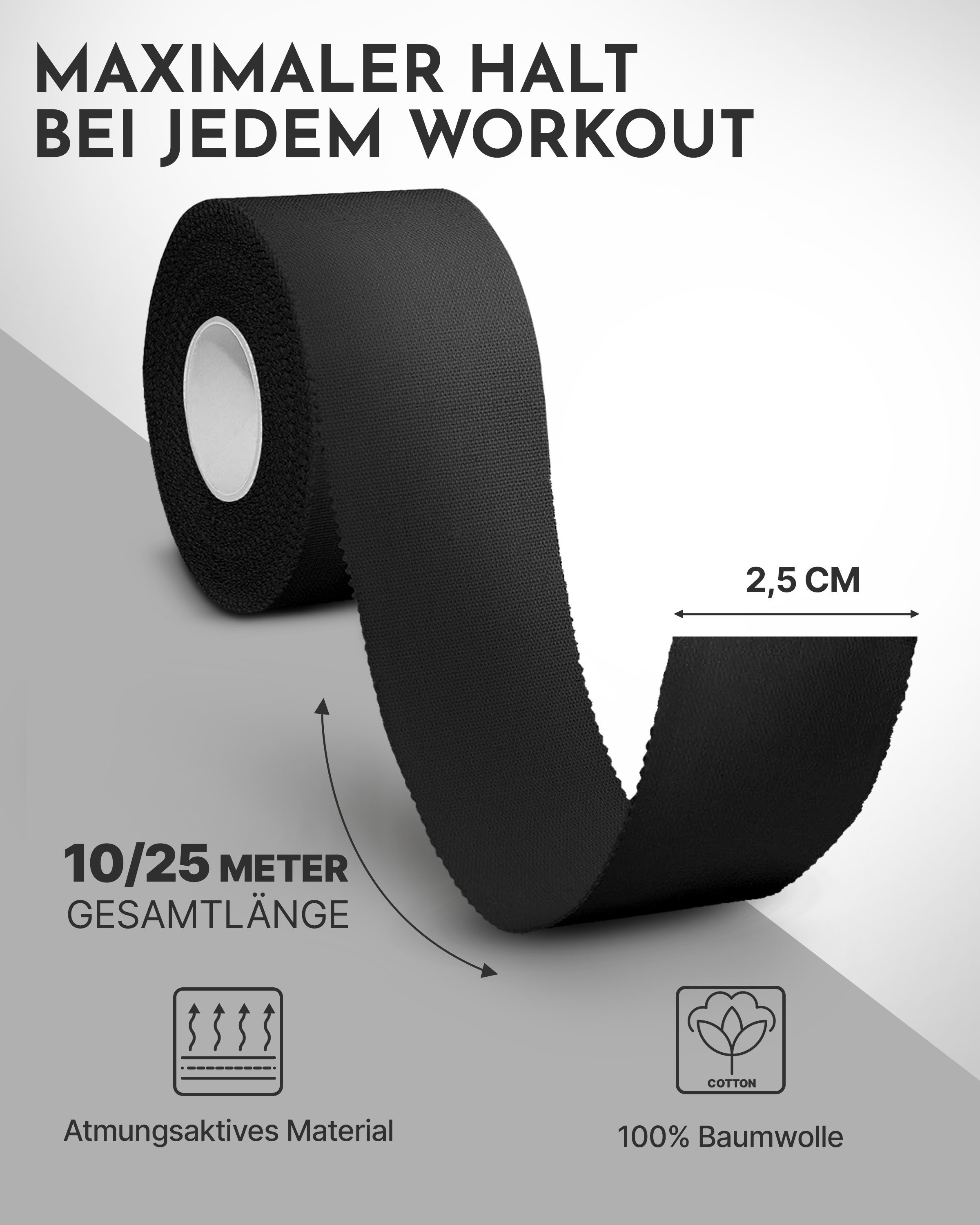 NEOLYMP Grip-Tape 10m – Selbsthaftendes Sport Tape für Calisthenics, Crosstraining (Griffband für Tennis, Badminton, Klimmzugstangen, Scooter & Home Gym) Sporttape Schützt Haut & verbessert Grip - Griffband für Calisthenics