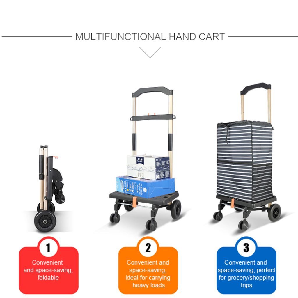 P & K Sackkarre 2in1 Einkaufstrolley & Sackkarre – faltbar, 50kg Tragkraft, XL-Räder