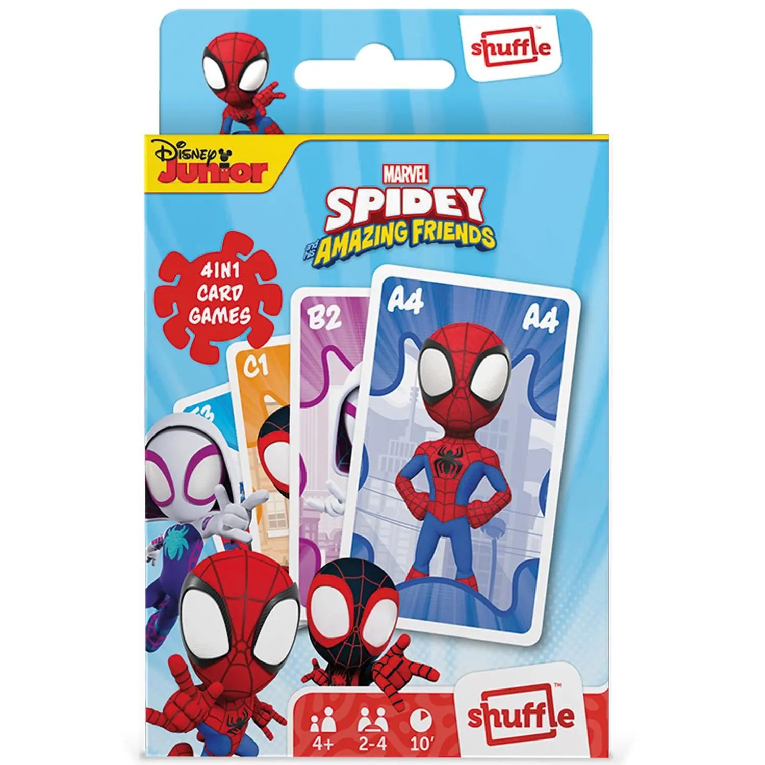 Cartamundi Spiel Shuffle - Marvel Spidey & Friends 4-in-1 - Kartenspiele für Kinder