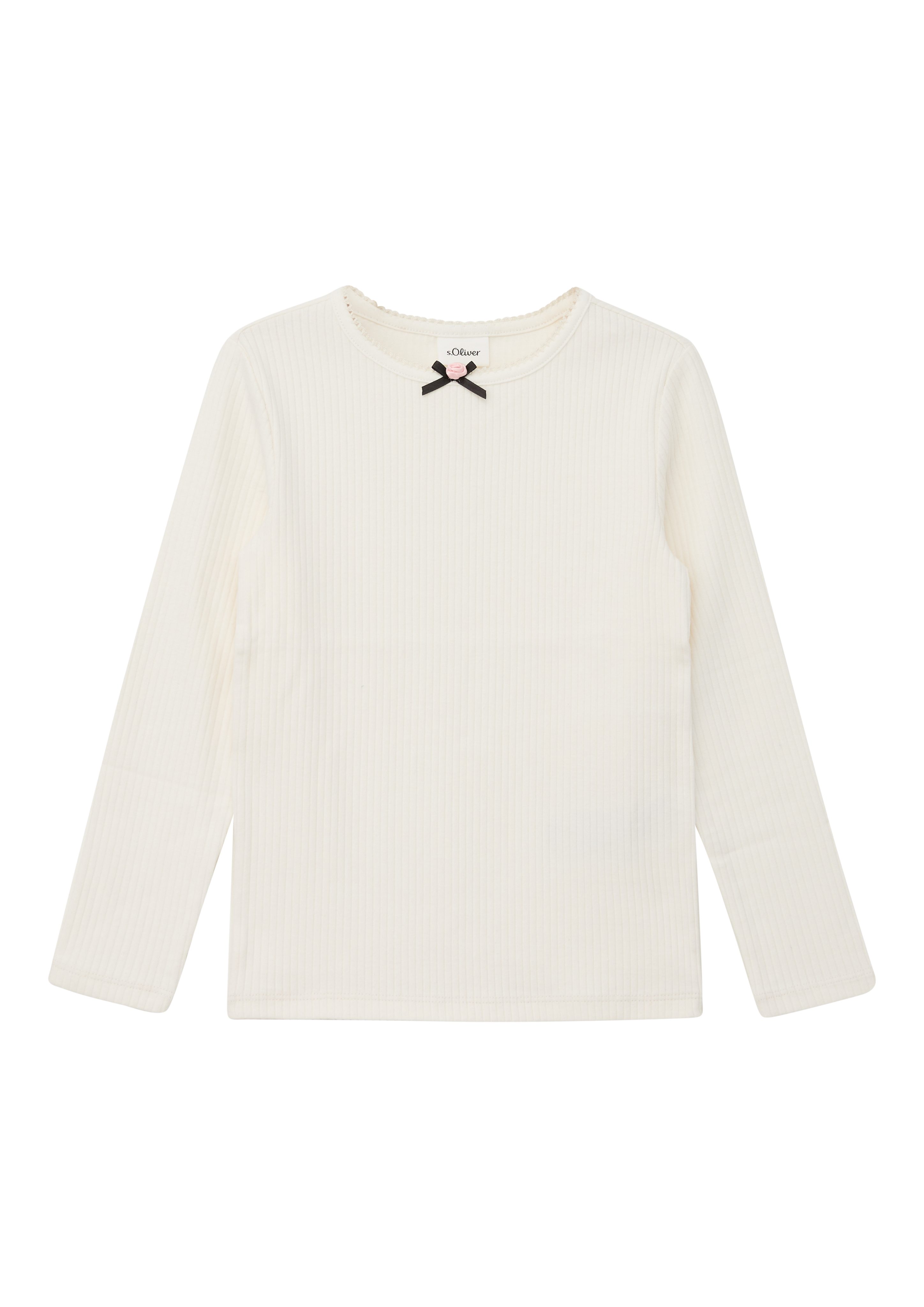 s.Oliver Junior Langarmshirt in Ripp-Qualität / Häkelkante am Ausschnitt mit Blüte / für Girls