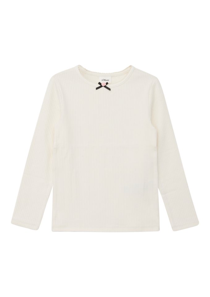 s.Oliver Junior Langarmshirt in Ripp-Qualität / Häkelkante am Ausschnitt mit Blüte / für Girls