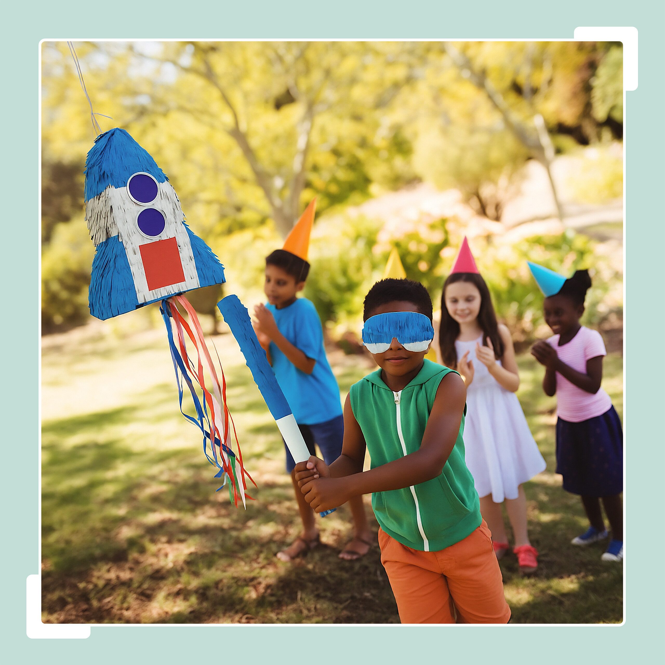 relaxdays Pinata Set Rakete mit Stab und Maske