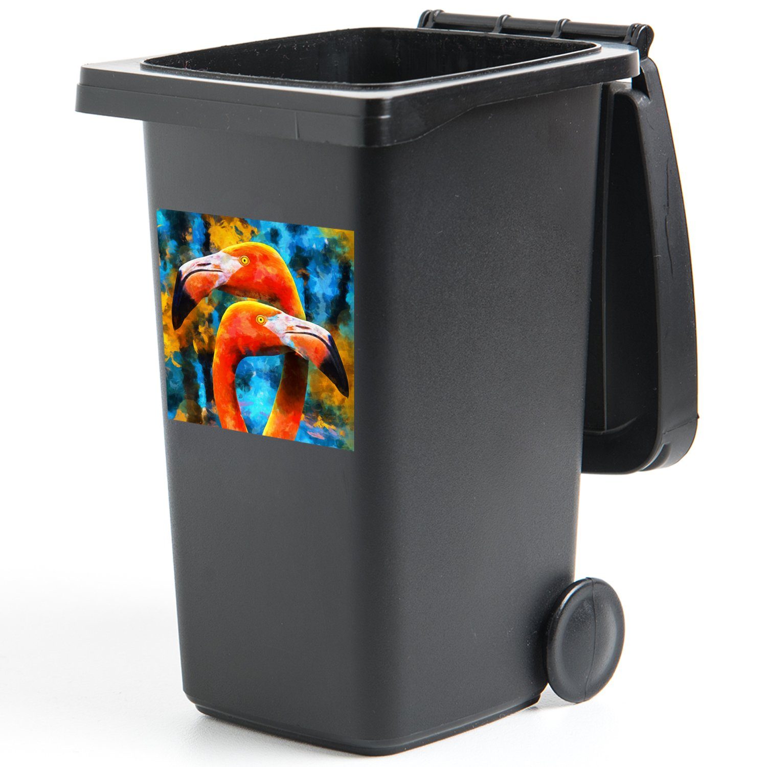 Mülltonne, Mülleimer-aufkleber, Ölgemälde Flamingo Container, Wandsticker (1 Sticker, - St), MuchoWow - Vogel Abfalbehälter