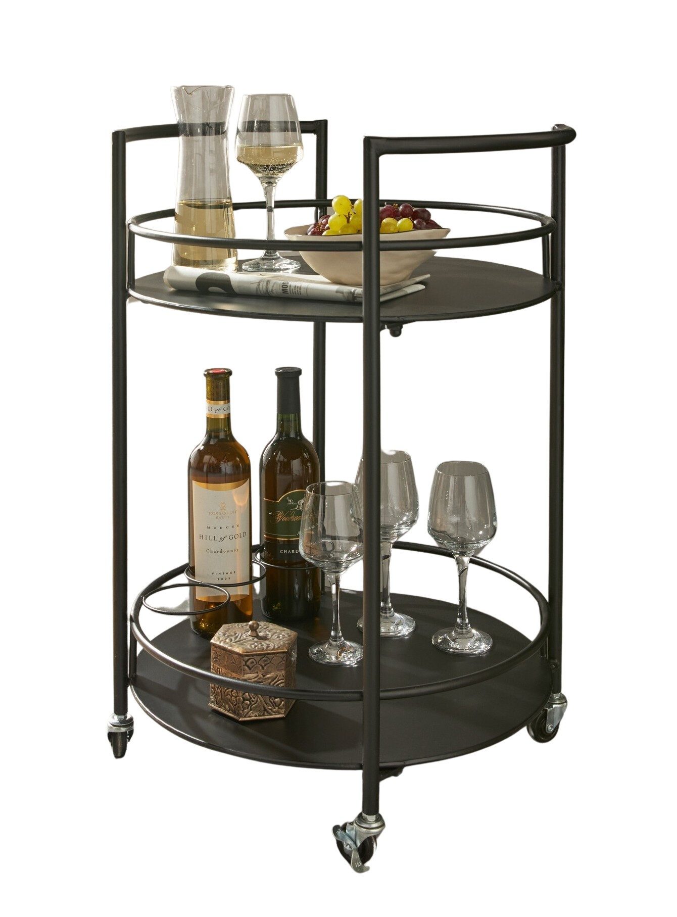 Dekoleidenschaft Servierwagen aus Metall, schwarz, Ø 46 x 69 cm, Getränkewa günstig online kaufen