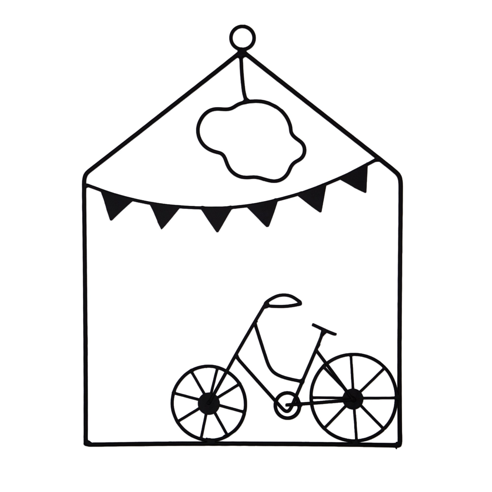 UNUS HOME Wanddekoobjekt Metall Wanddeko Fahrrad mit Wolke und Girlande aus schwarzem Metall (ca. 39,5 x 30 cm), Fahrrad, Metallbild, Girlande, Wolke, moderne Deko