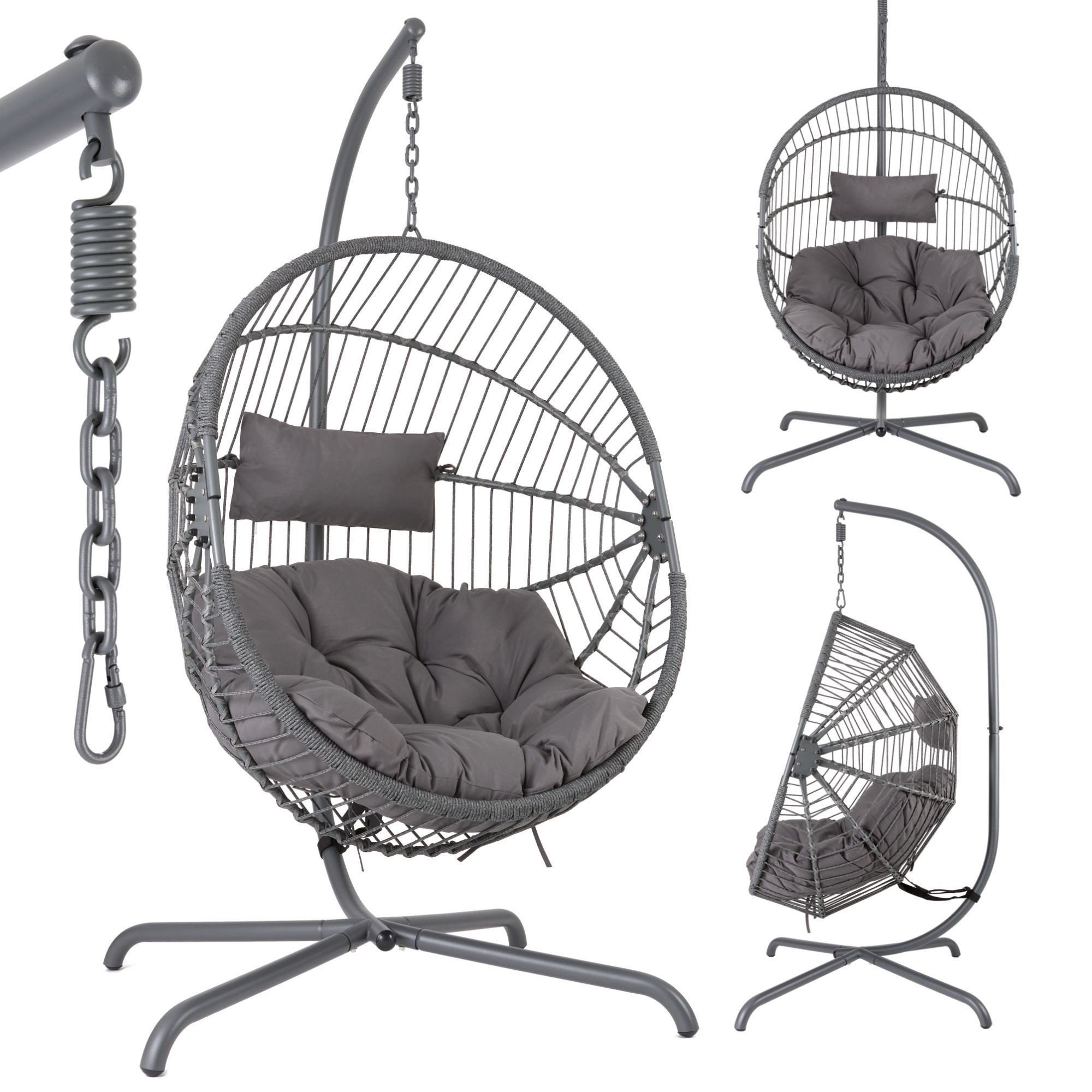 Arebos Hängesessel Hängesessel mit Gestell Balkon Garten 130 kg höhenverstellbar, Freistehender Hängesessel Rope-Design, höhenverstellbar, 360° drehbar