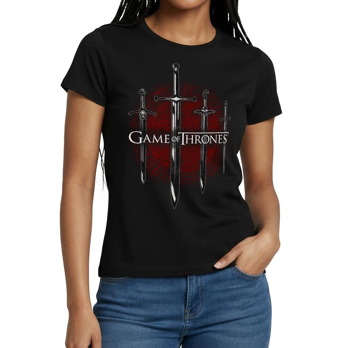 Spreadshirt T-Shirt Game Of Thrones Schwerter Der Häuser Frauen T-Shirt (1-tlg) Slim Fit, fällt klein aus