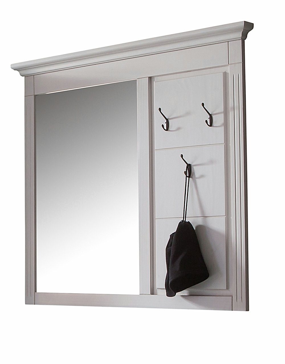 moebel-dich-auf Kompaktgarderobe LEONA 29116 (Spiegelgarderobe Wandgarderobe  115 cm breit, 1 Spiegel 3 Haken) naturweiß lasiert im Landhausstil