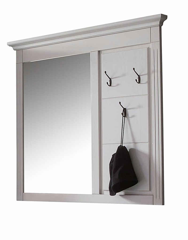 moebel-dich-auf Kompaktgarderobe LEONA 29116 (Spiegelgarderobe Wandgarderobe 115 cm breit, 1 Spiegel 3 Haken) naturweiß lasiert im Landhausstil