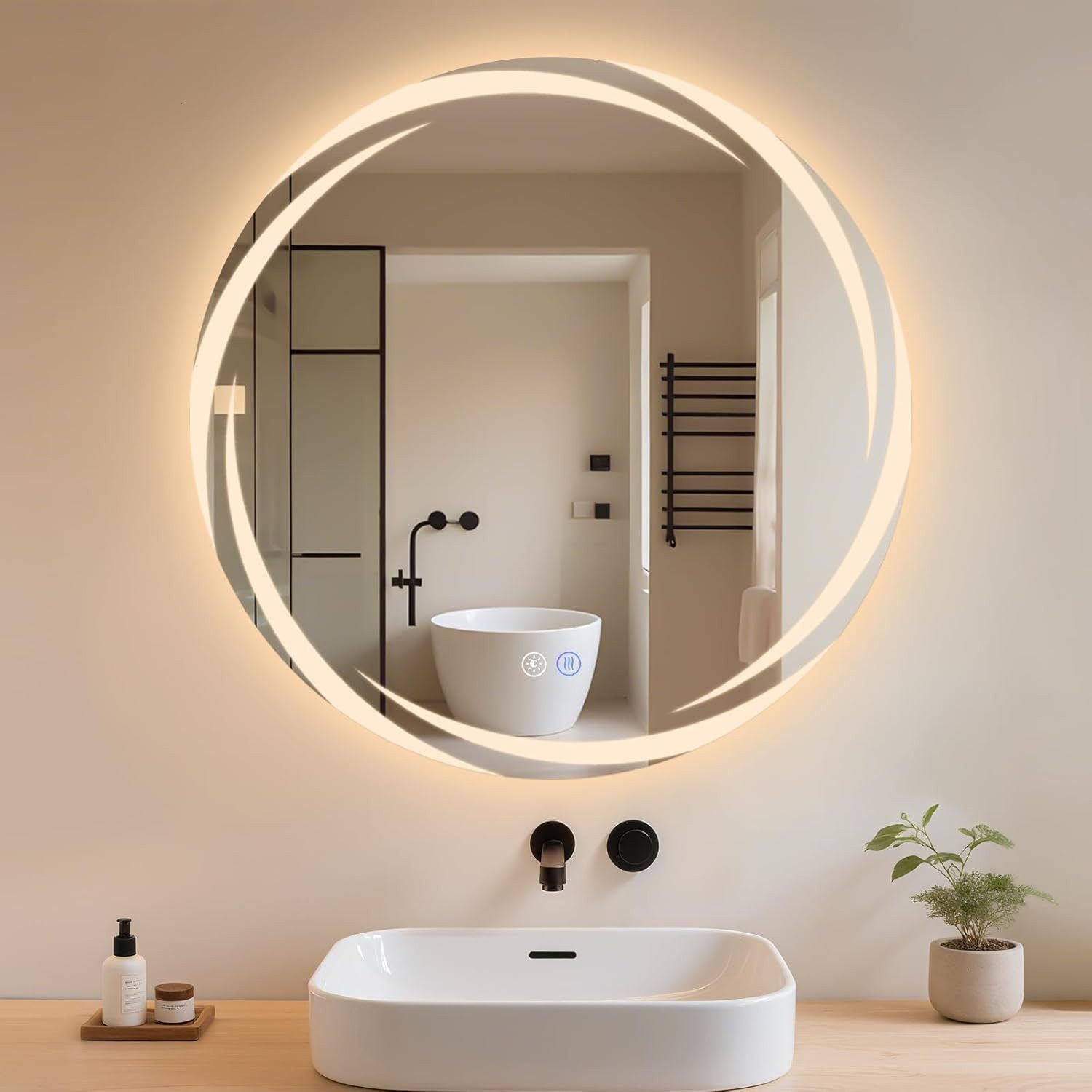 Nettlife Wandspiegel LED 50-80cm Rund Badspiegel Beleuchtung 3 Farben dimmbar Moderner (1-St), zimmerspiegel mit Touch Schalter und Entfogger Funktion