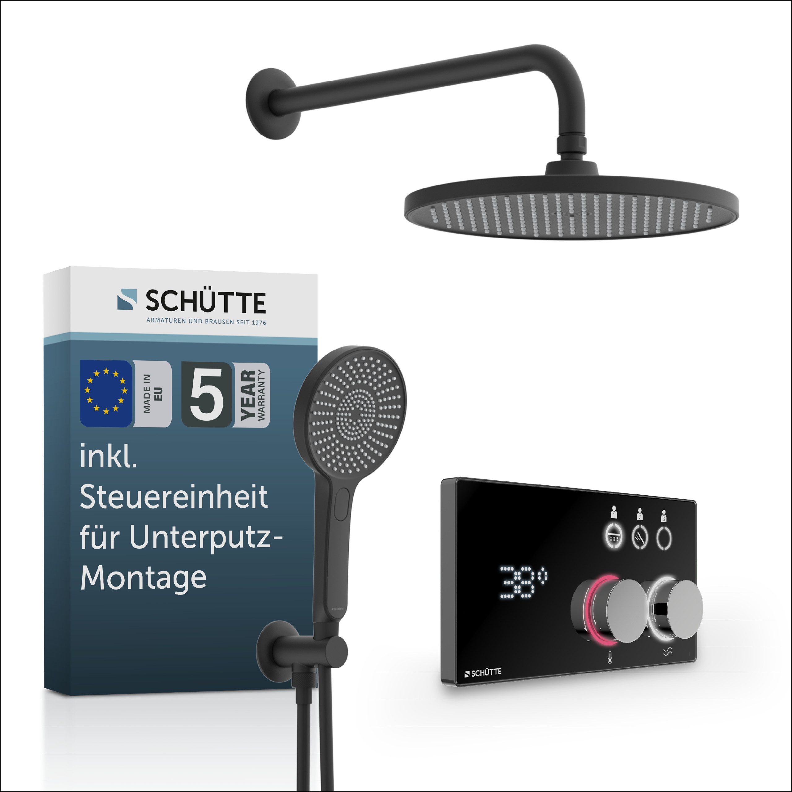 Schütte Brausegarnitur AQUADOT, Überkopfbrauseset mit digitalem Duschsystem