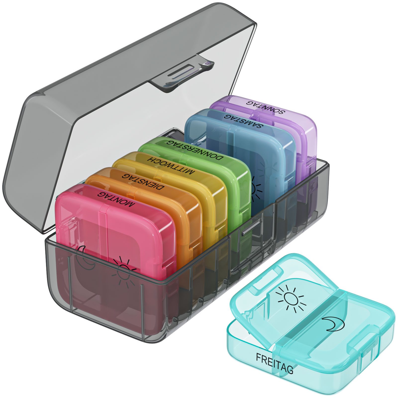Wellgro Pillendose Große Tablettenbox für 7 Tage