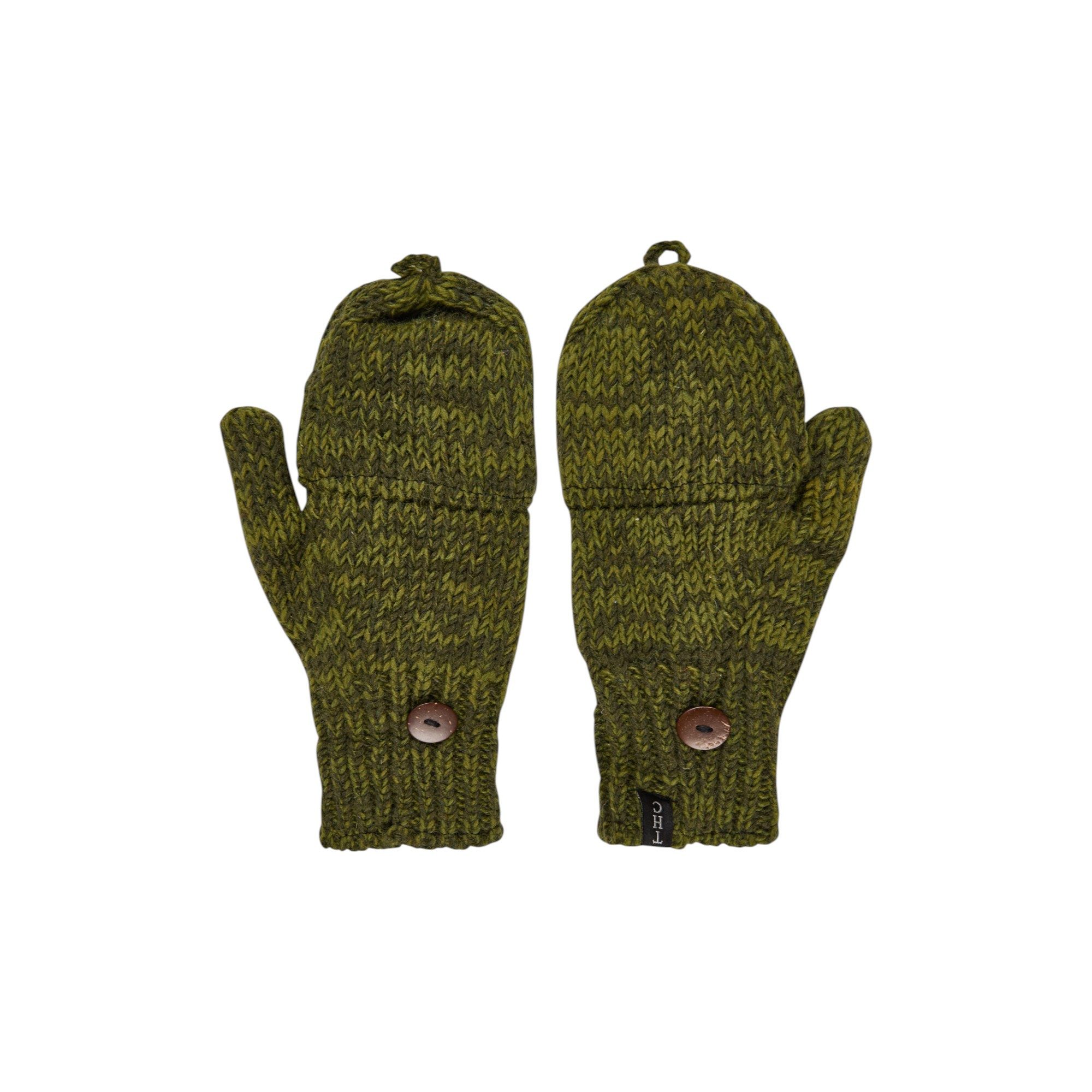 THC Natural Line Strickhandschuhe THC Klapphandschuhe 720 grün (1 Paar, 1-St., 1 Paar) abklappbare Fingerspitzen