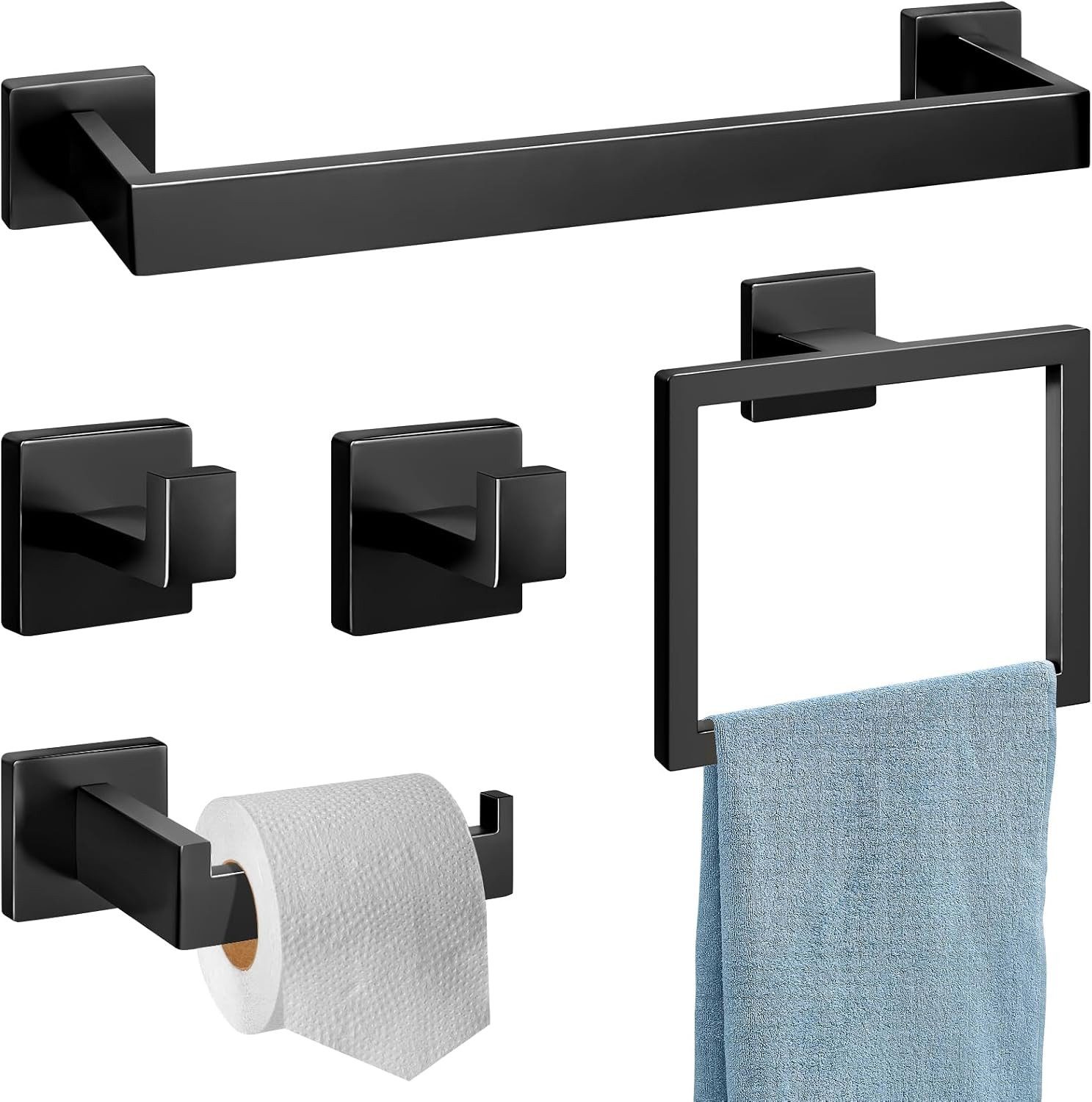 MOPUEA Badezimmer-Set 5-teiliges Badezimmer-Zubehör-Set, Handtuchhalter-Set, (Handtuchhalter, Handtuchring, toilettenpapierhalter und 2 Handtuchhaken, 5-St), Edelstahl Handtuch Halter Wand Set, 36 CM