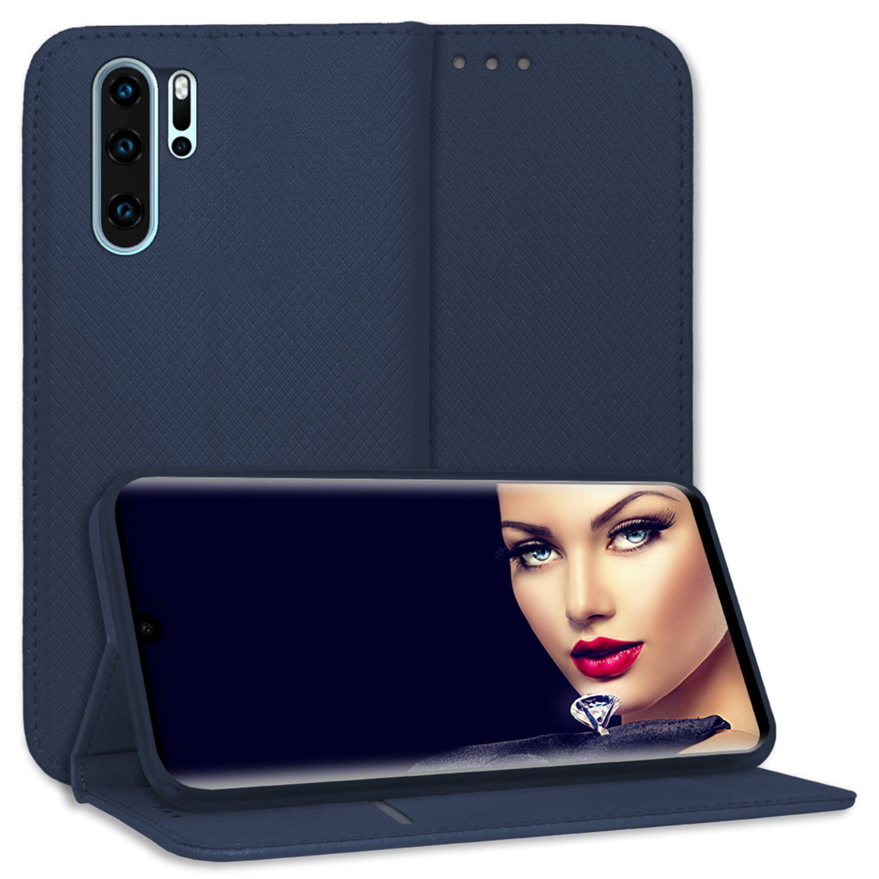 mtb more energy Smartphone-Hülle Smart Magnet für Huawei P30 Pro, Blau, Bookstyle Klapphülle Cover Wallet Case aus Kunstleder