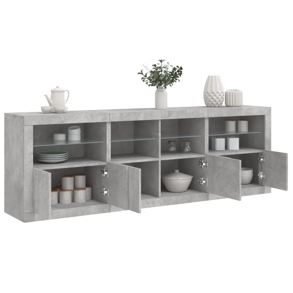 vidaXL Sideboard Sideboard mit LED-Leuchten Betongrau 202x37x67 cm (1 St)