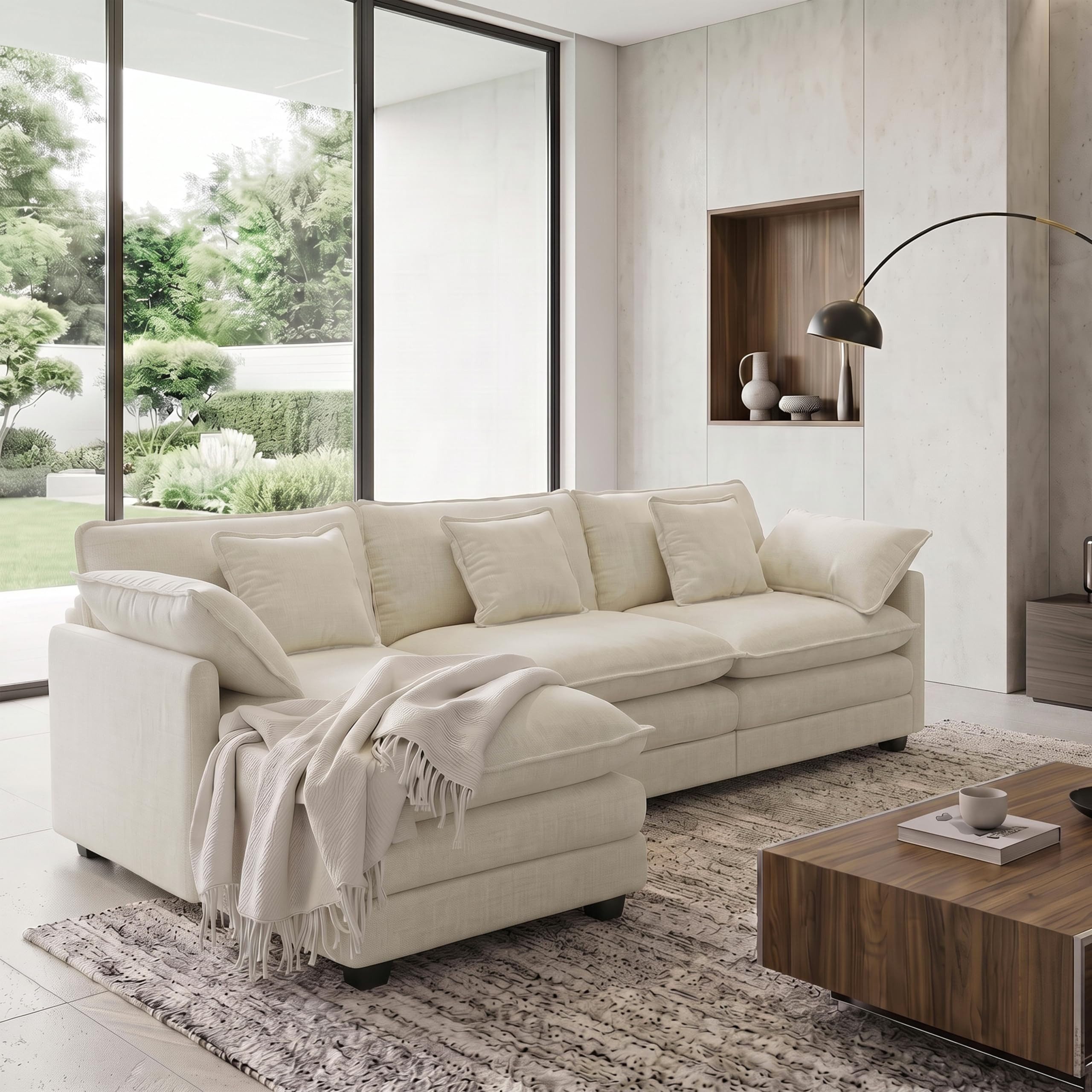 Urhanherry Sofa Gemütliches Modulsofa mit hochwertigem Chenille-Bezug, 2 Teile, L-Form Cloud Sofa, Sektionssofa 4-Sitzer mit Ottomane