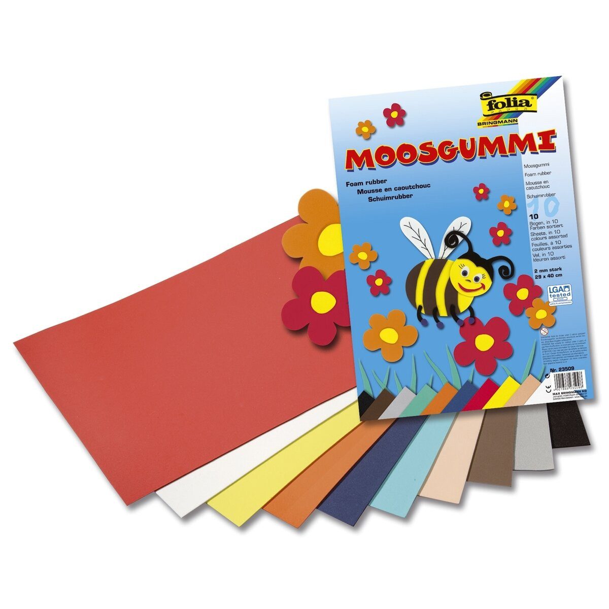 Folia Moosgummi Moosgummi - 29 x 40 cm 10 Farben sortiert.