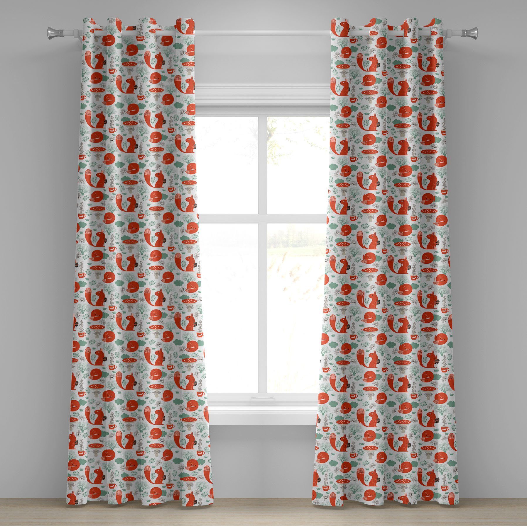 Gardine Dekorative 2-Panel-Fenstervorhänge für Schlafzimmer Wohnzimmer, Abakuhaus, Tier Eichhörnchen Fox-Pilz-Tee