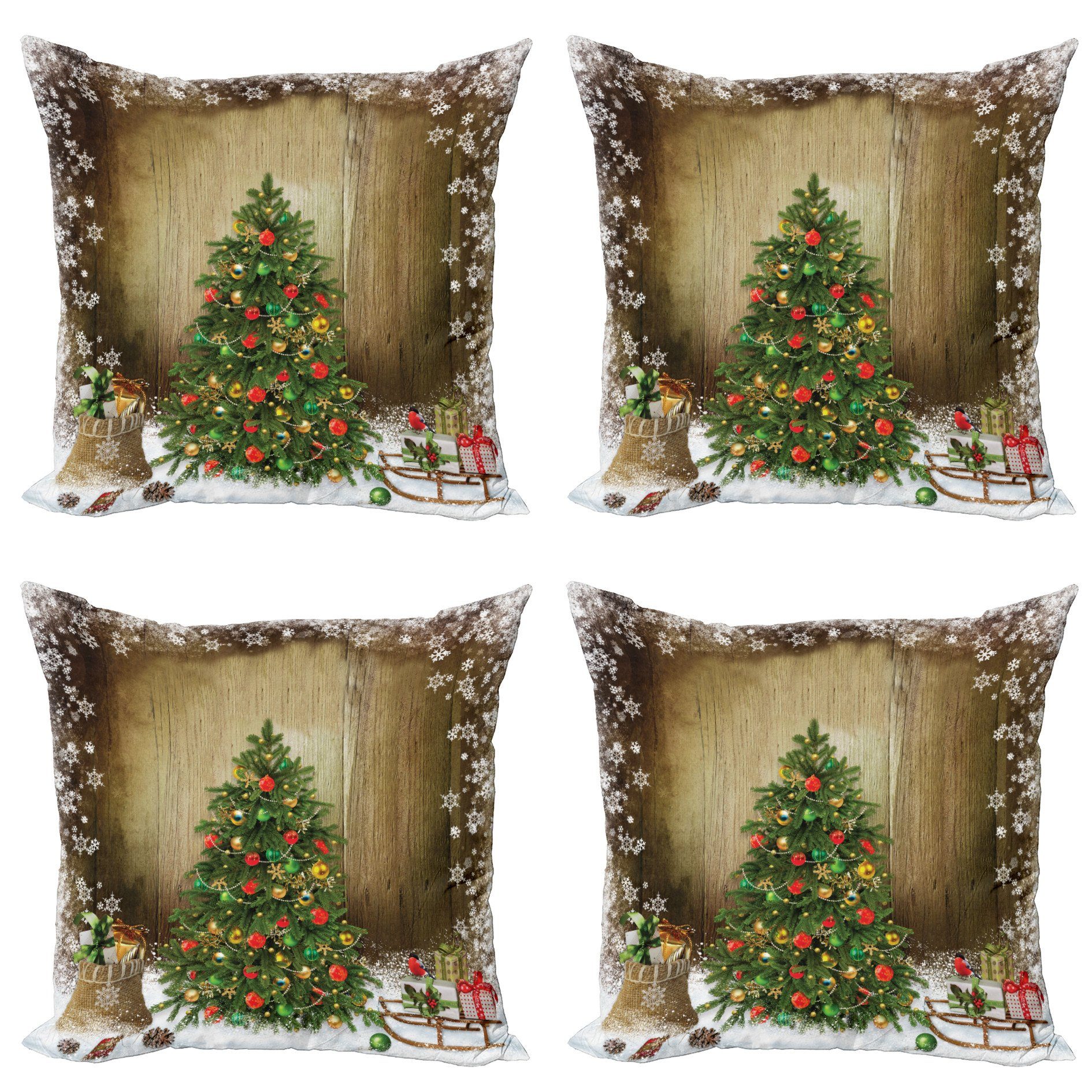 Presents Digitaldruck, Weihnachten Modern Pine Abakuhaus Accent Stück), (4 Doppelseitiger Kissenbezüge Tree